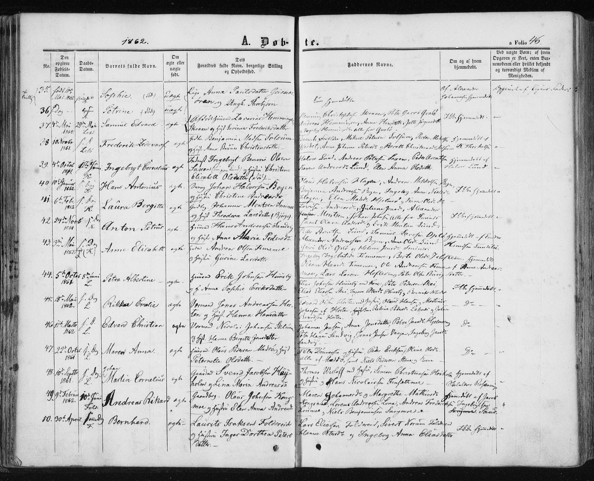 Ministerialprotokoller, klokkerbøker og fødselsregistre - Nord-Trøndelag, SAT/A-1458/780/L0641: Parish register (official) no. 780A06, 1857-1874, p. 46