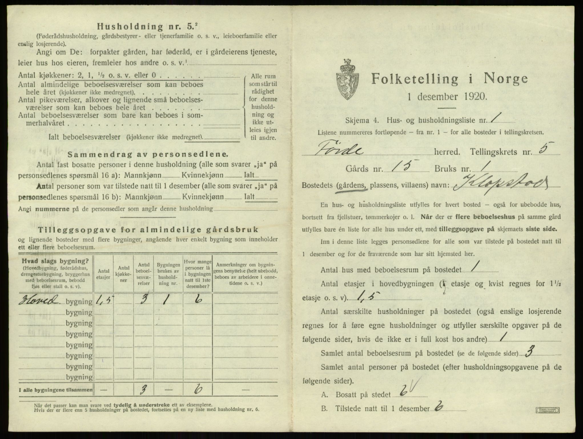 SAB, 1920 census for Førde, 1920, p. 240