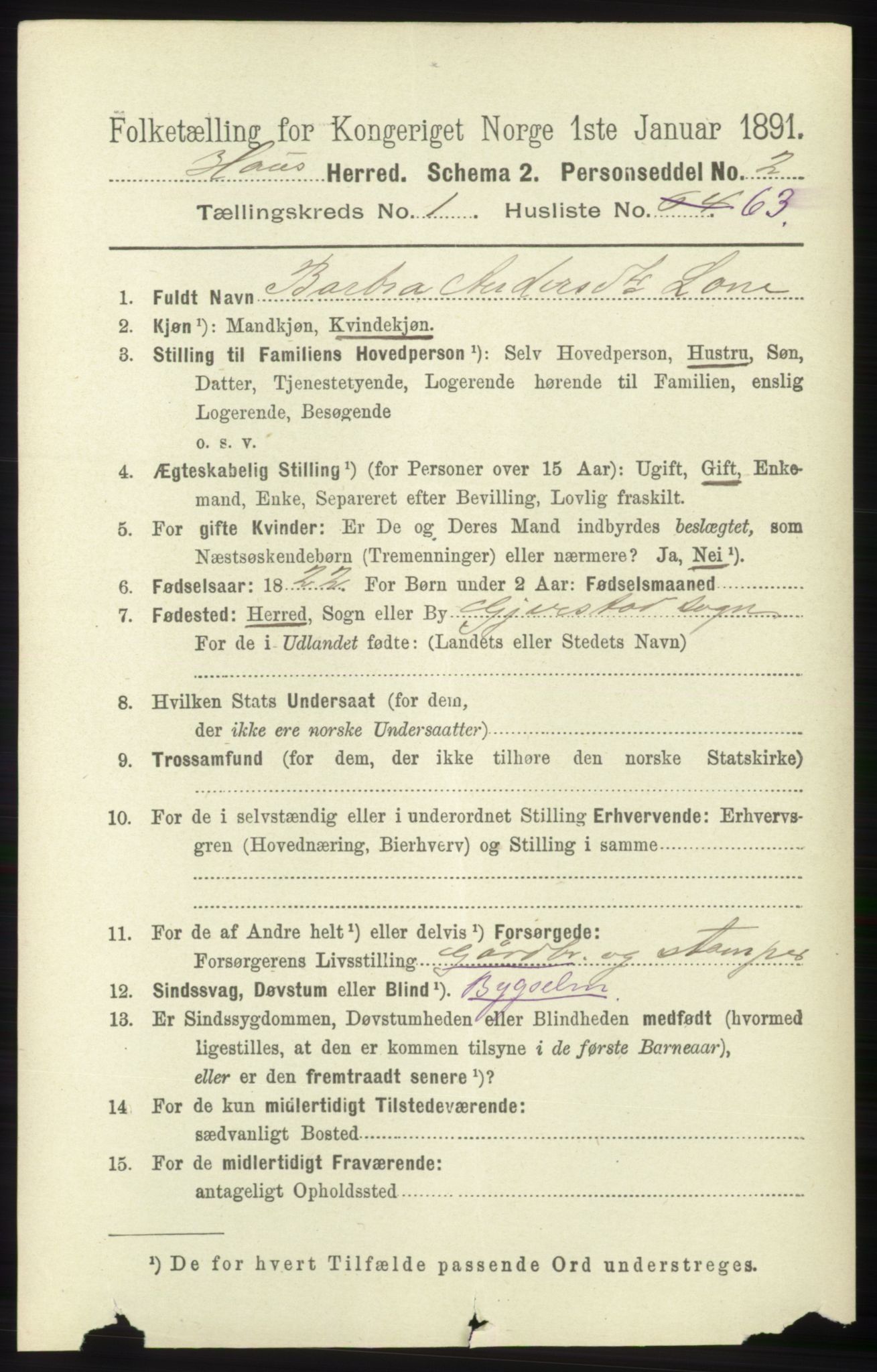 RA, 1891 census for 1250 Haus, 1891, p. 444