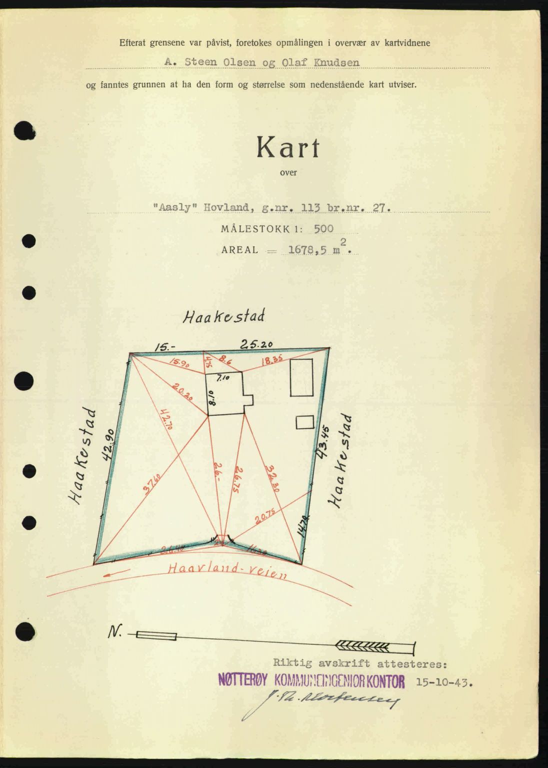 Tønsberg sorenskriveri, AV/SAKO-A-130/G/Ga/Gaa/L0014: Mortgage book no. A14, 1943-1944, Diary no: : 2604/1943