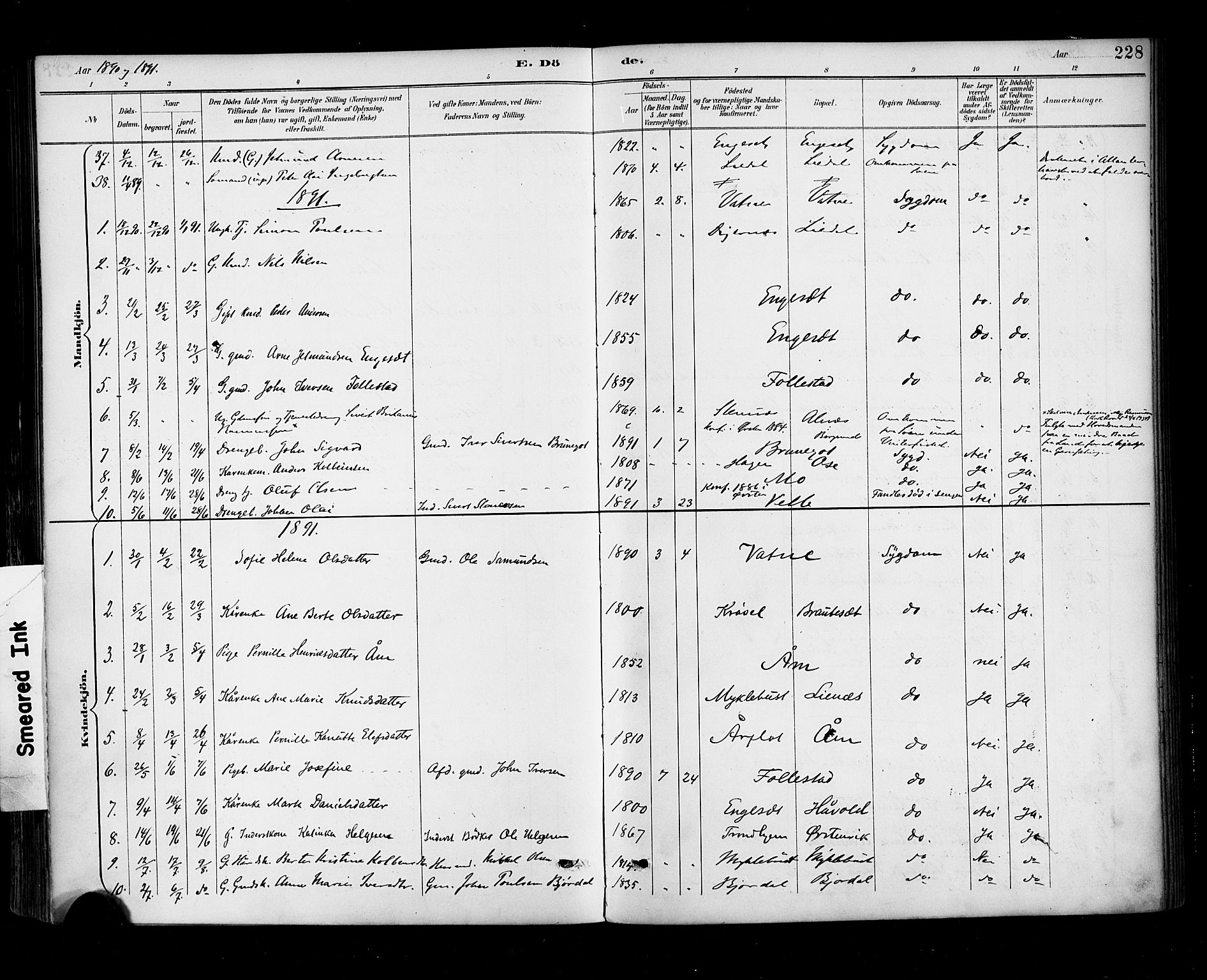 Ministerialprotokoller, klokkerbøker og fødselsregistre - Møre og Romsdal, AV/SAT-A-1454/513/L0177: Parish register (official) no. 513A04, 1890-1906, p. 228