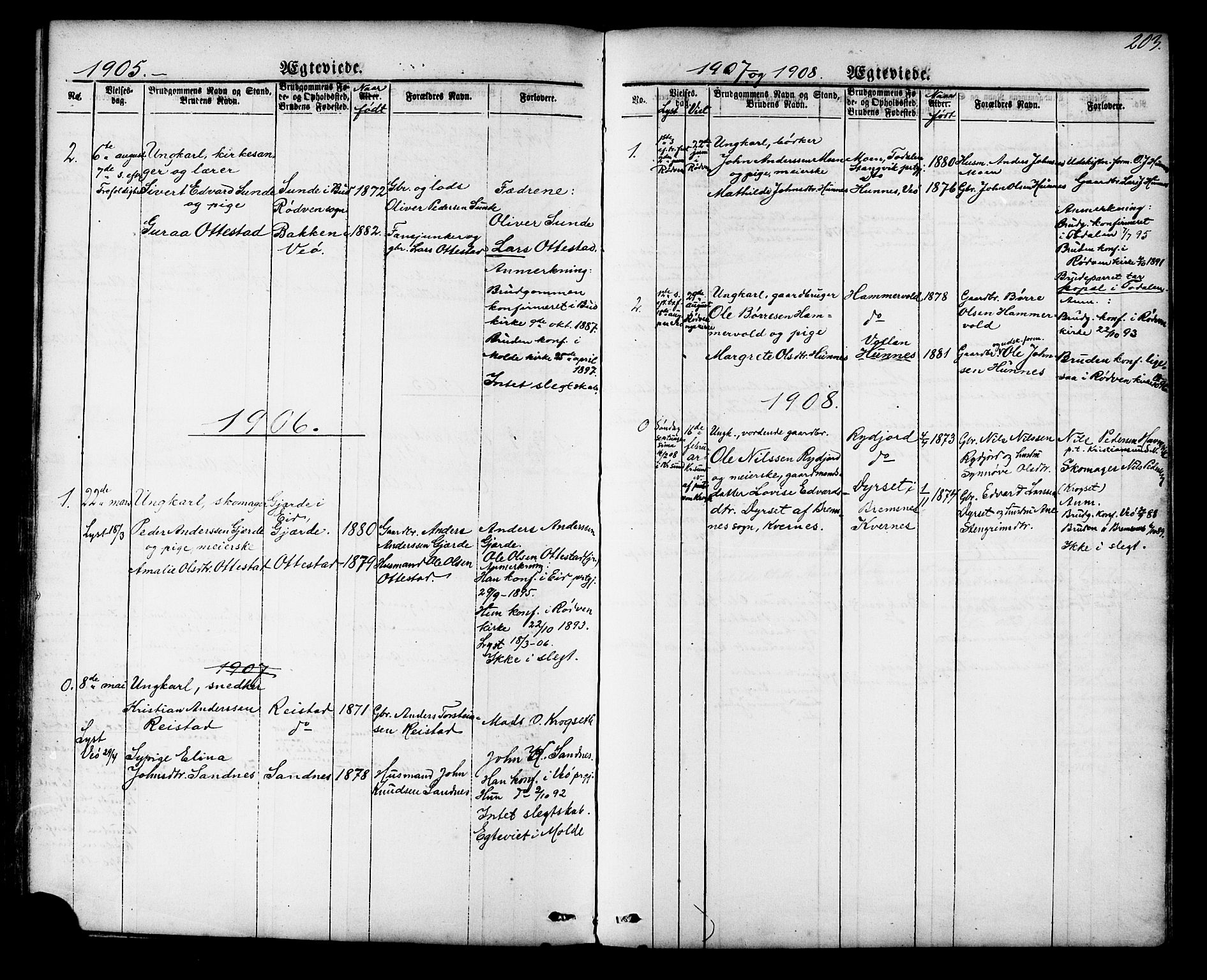 Ministerialprotokoller, klokkerbøker og fødselsregistre - Møre og Romsdal, SAT/A-1454/548/L0614: Parish register (copy) no. 548C02, 1867-1917, p. 203
