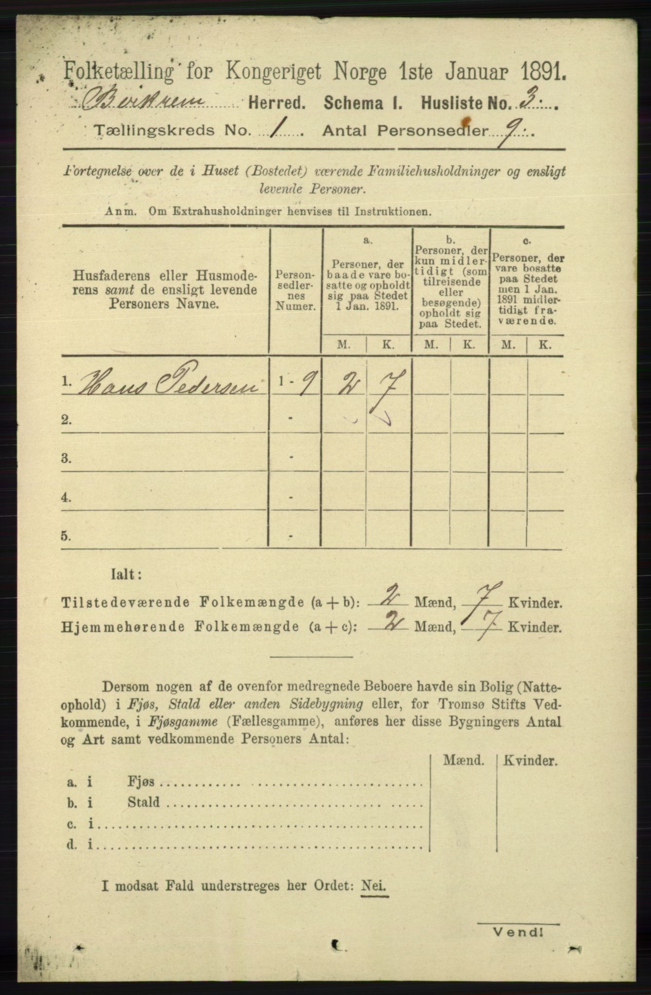 RA, 1891 census for 1114 Bjerkreim, 1891, p. 20