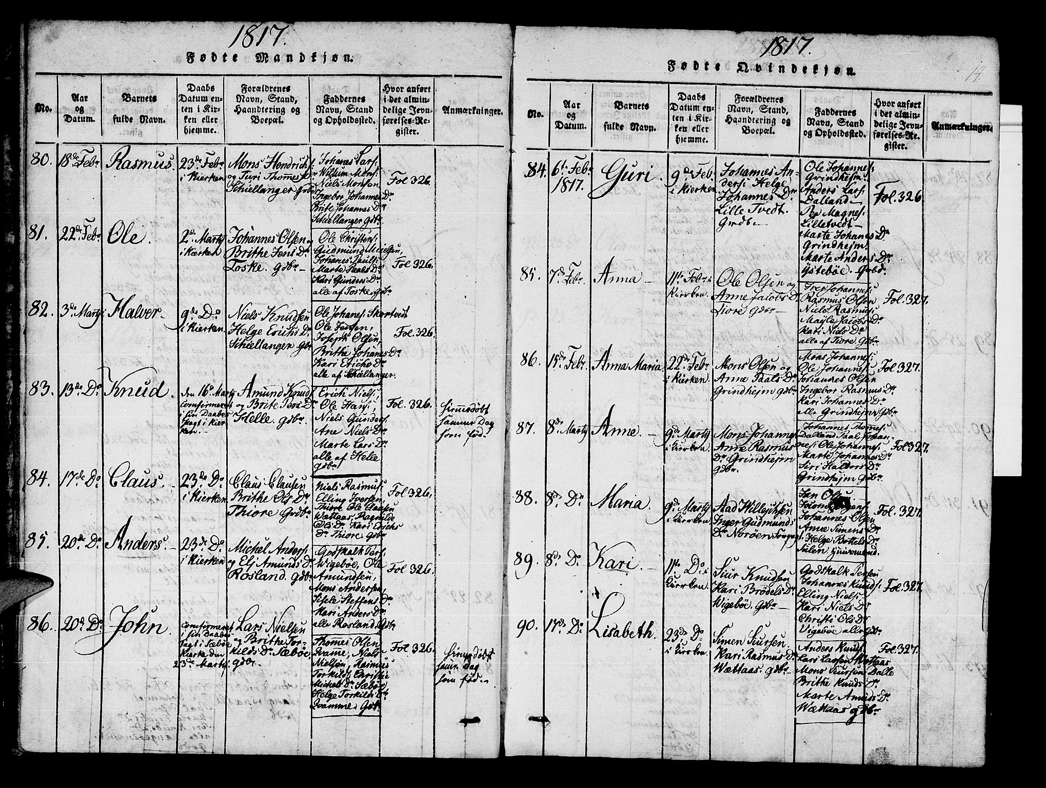 Manger sokneprestembete, AV/SAB-A-76801/H/Haa: Parish register (official) no. A 3, 1816-1824, p. 14