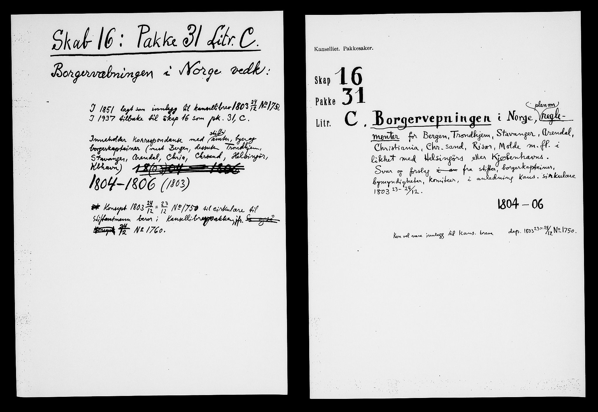 Danske Kanselli, Skapsaker, AV/RA-EA-4061/F/L0109: Skap 16, pakke 31, litra C-D, 1752-1806, p. 155