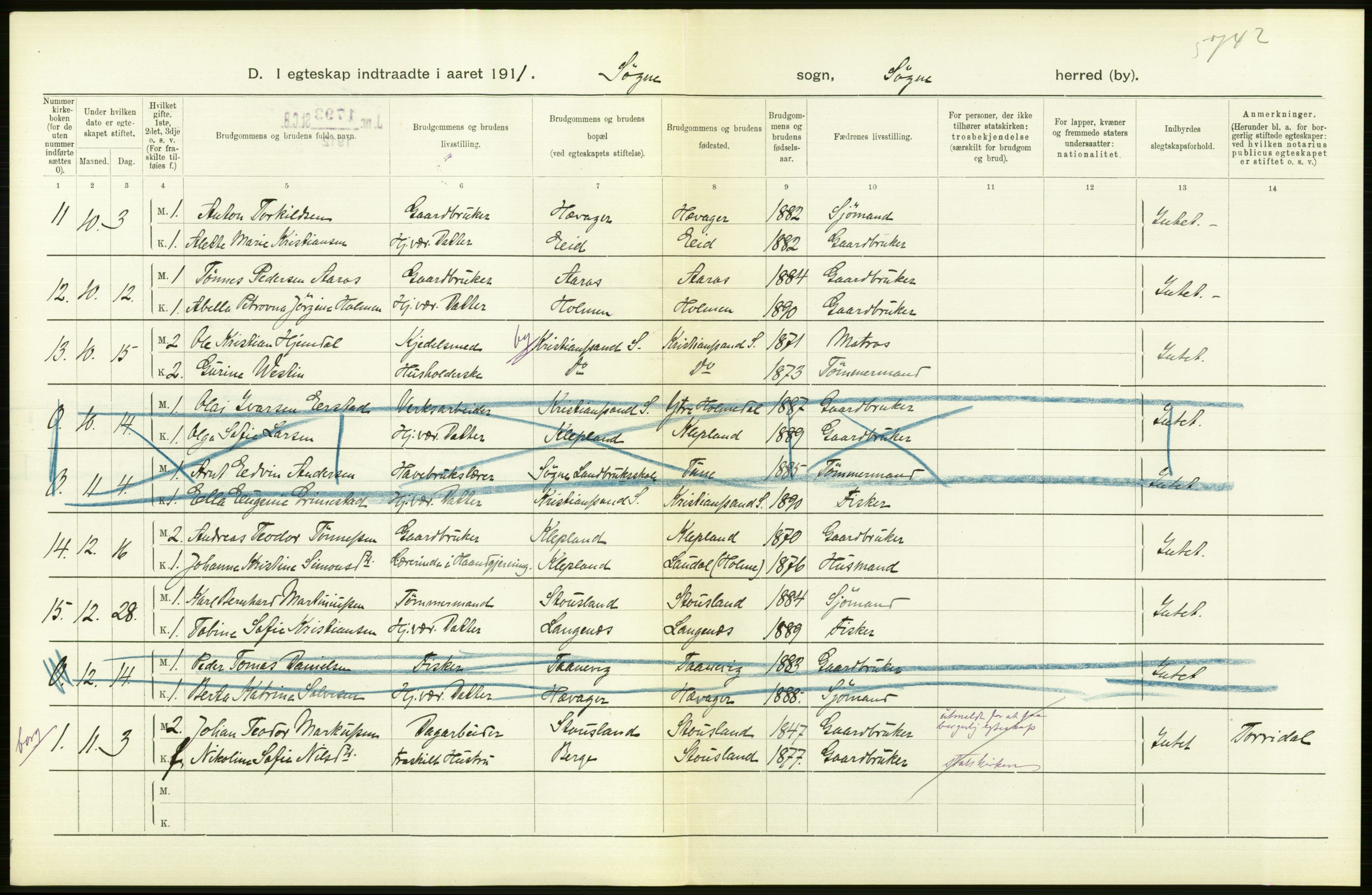 Statistisk sentralbyrå, Sosiodemografiske emner, Befolkning, AV/RA-S-2228/D/Df/Dfb/Dfba/L0024: Lister og Mandals amt:  Gifte, døde, dødfødte. Bygder og byer., 1911, p. 422