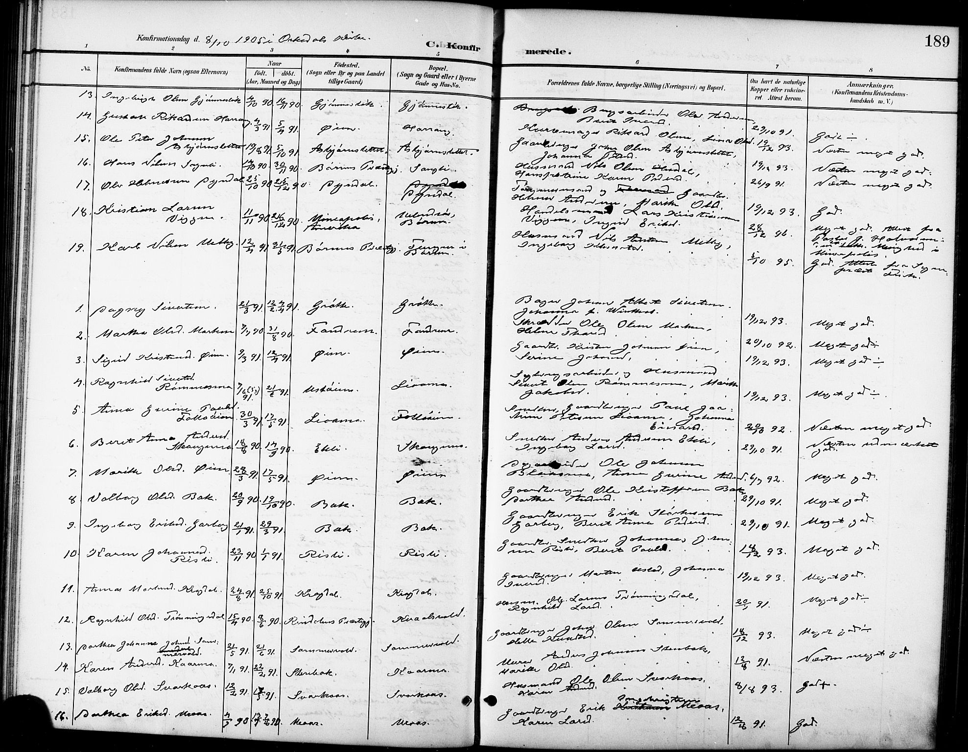 Ministerialprotokoller, klokkerbøker og fødselsregistre - Sør-Trøndelag, AV/SAT-A-1456/668/L0819: Parish register (copy) no. 668C08, 1899-1912, p. 189