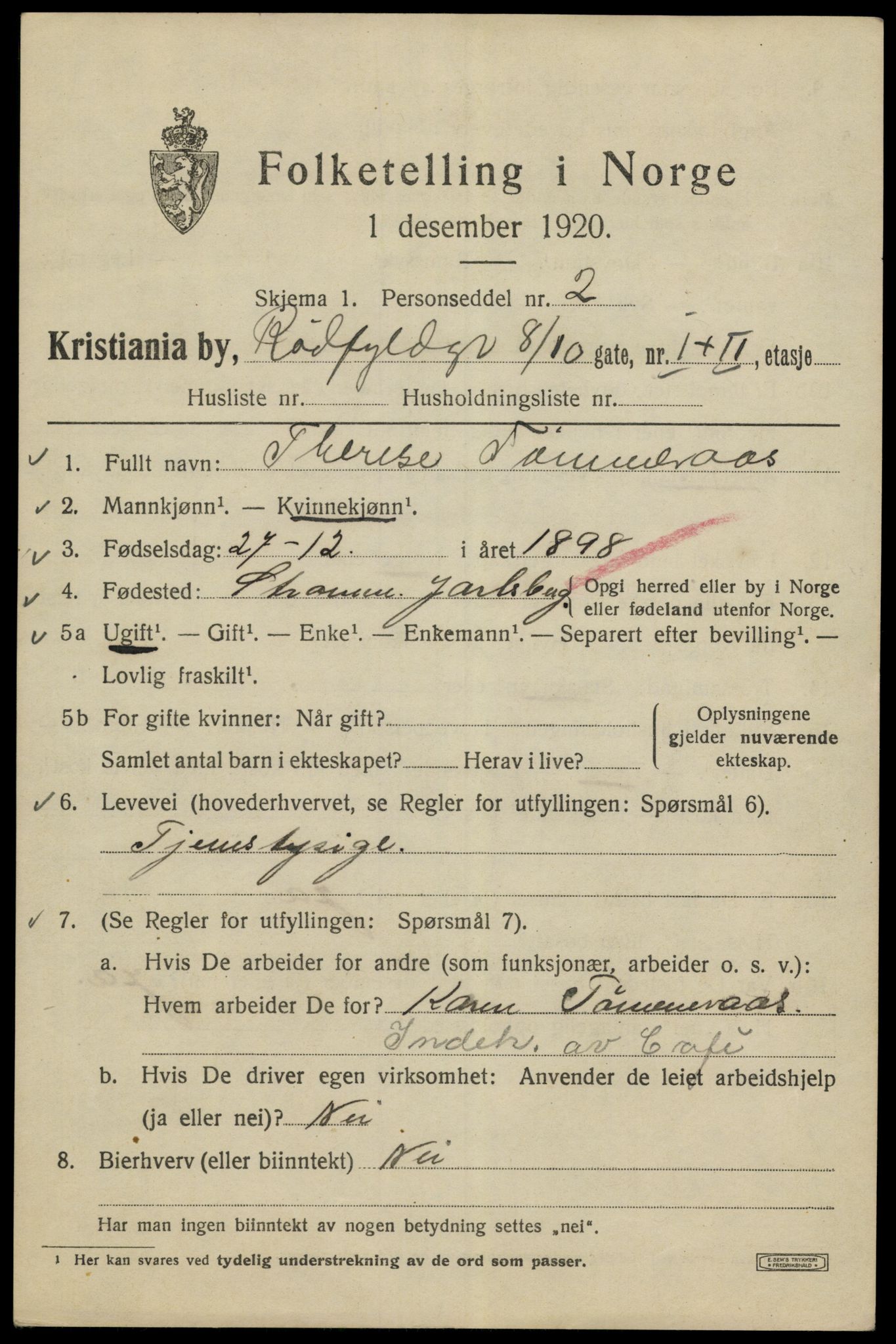 SAO, 1920 census for Kristiania, 1920, p. 476211