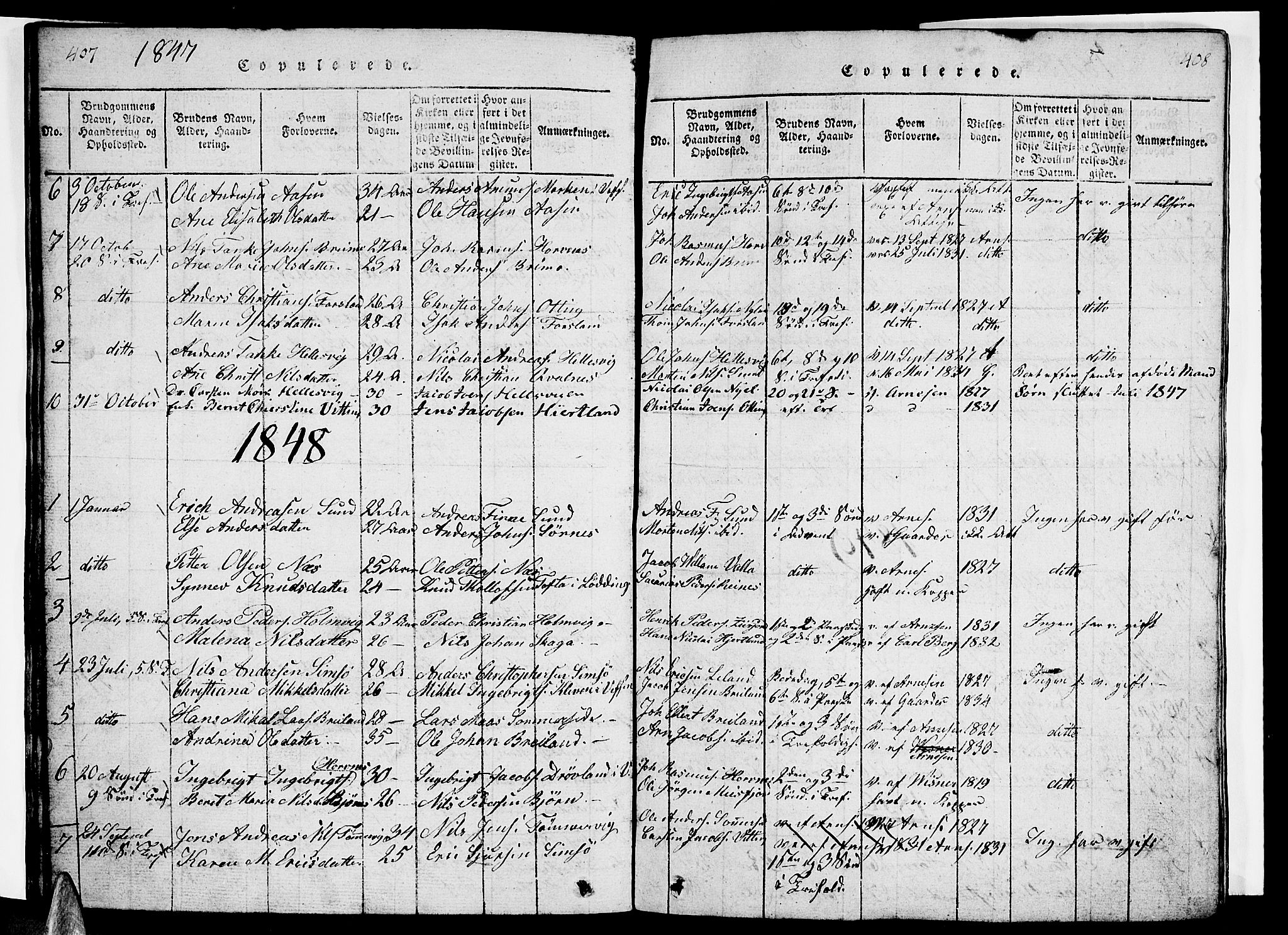 Ministerialprotokoller, klokkerbøker og fødselsregistre - Nordland, AV/SAT-A-1459/831/L0474: Parish register (copy) no. 831C01, 1820-1850, p. 407-408