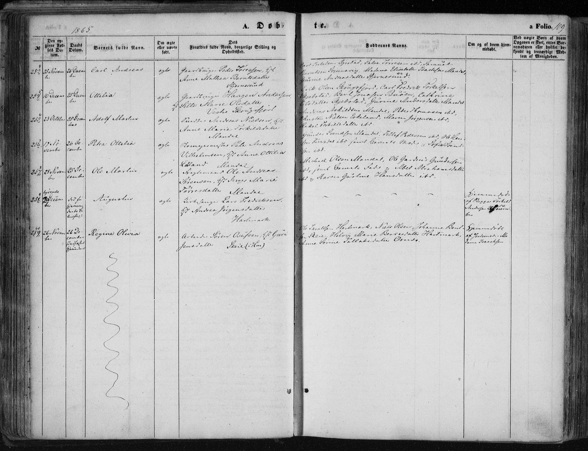 Mandal sokneprestkontor, SAK/1111-0030/F/Fa/Faa/L0014: Parish register (official) no. A 14, 1859-1872, p. 109