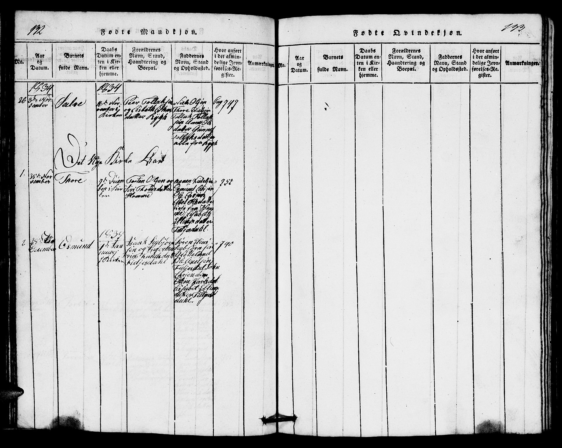 Bakke sokneprestkontor, AV/SAK-1111-0002/F/Fb/Fbb/L0001: Parish register (copy) no. B 1, 1815-1835, p. 132-133