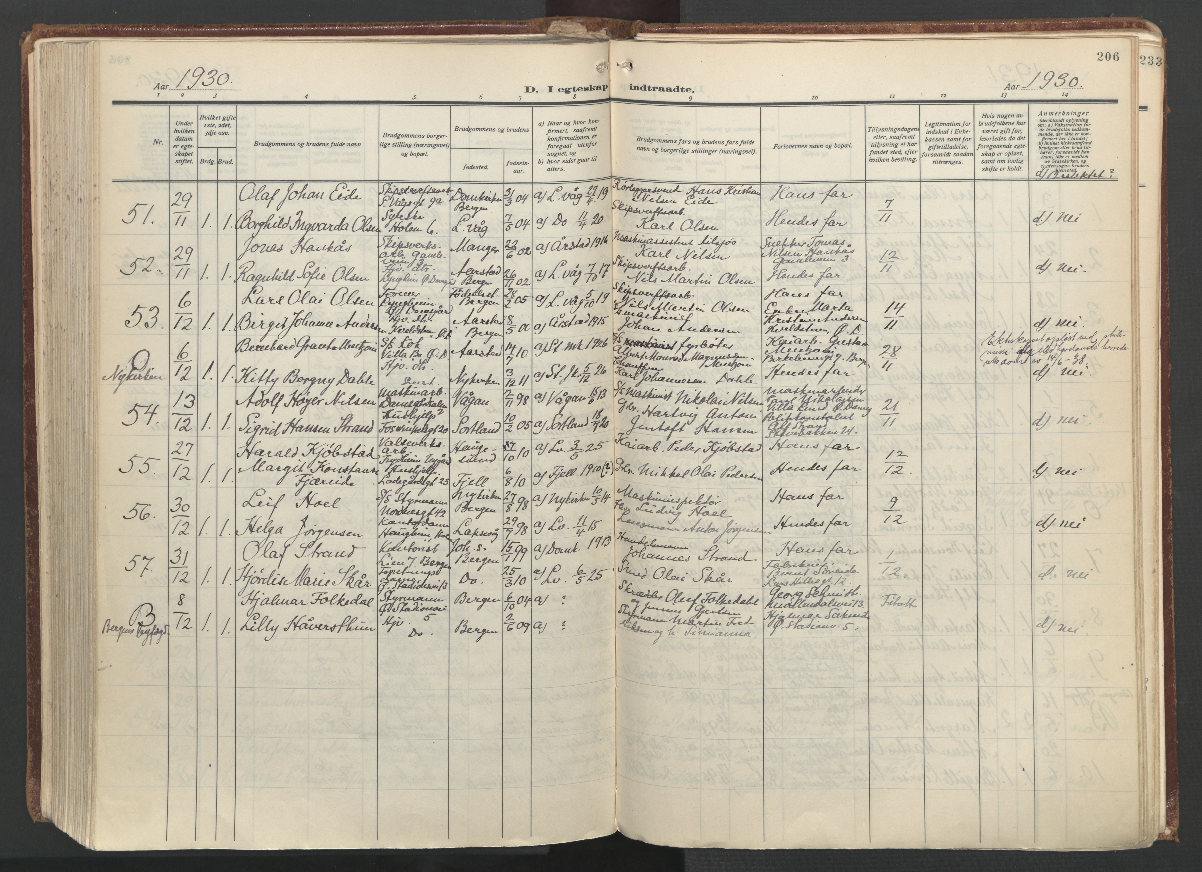 Laksevåg Sokneprestembete, SAB/A-76501/H/Ha/Haa/Haac/L0001: Parish register (official) no. C 1, 1925-1944, p. 206