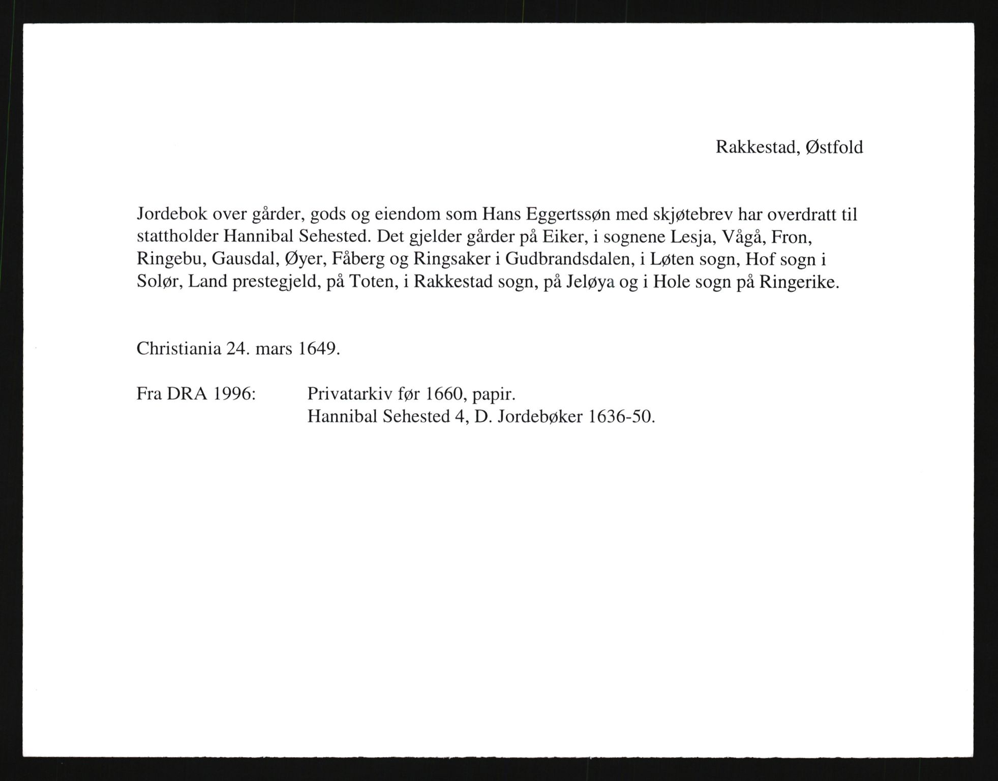 Riksarkivets diplomsamling, AV/RA-EA-5965/F35/F35e/L0001: Registreringssedler Østfold 1, 1300-1900, p. 361