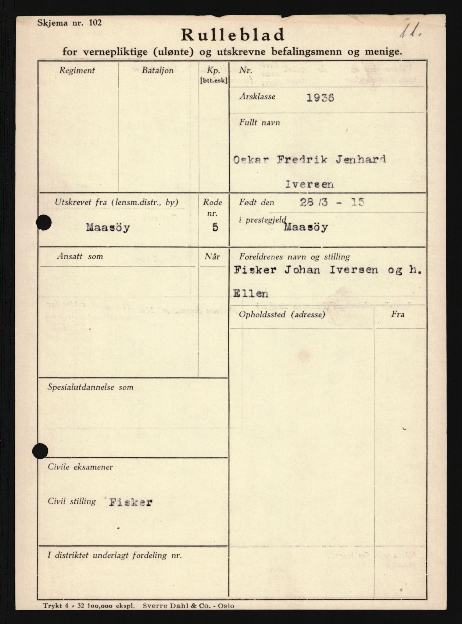 Forsvaret, Troms infanteriregiment nr. 16, AV/RA-RAFA-3146/P/Pa/L0020: Rulleblad for regimentets menige mannskaper, årsklasse 1936, 1936, p. 523