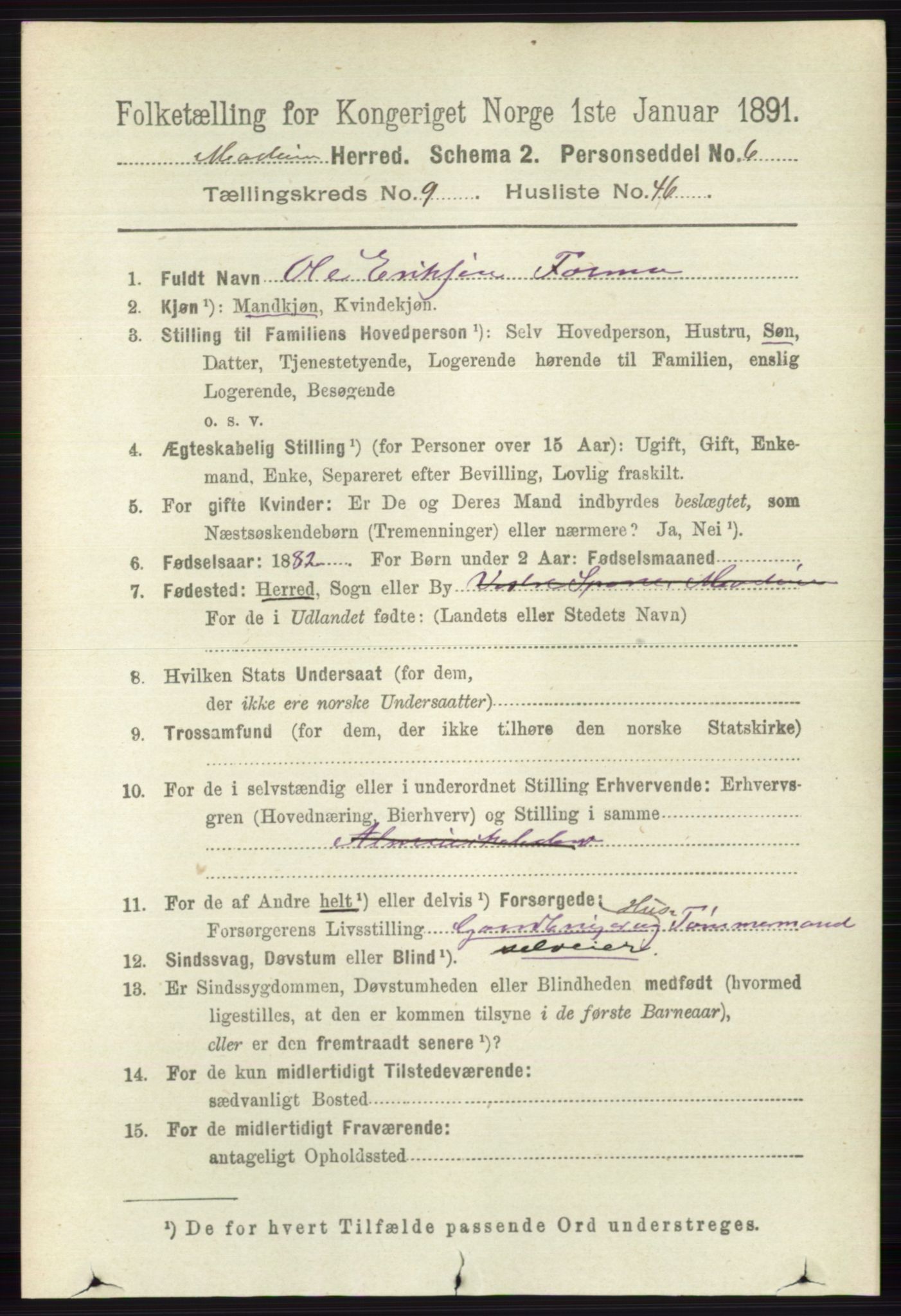 RA, 1891 census for 0623 Modum, 1891, p. 3721
