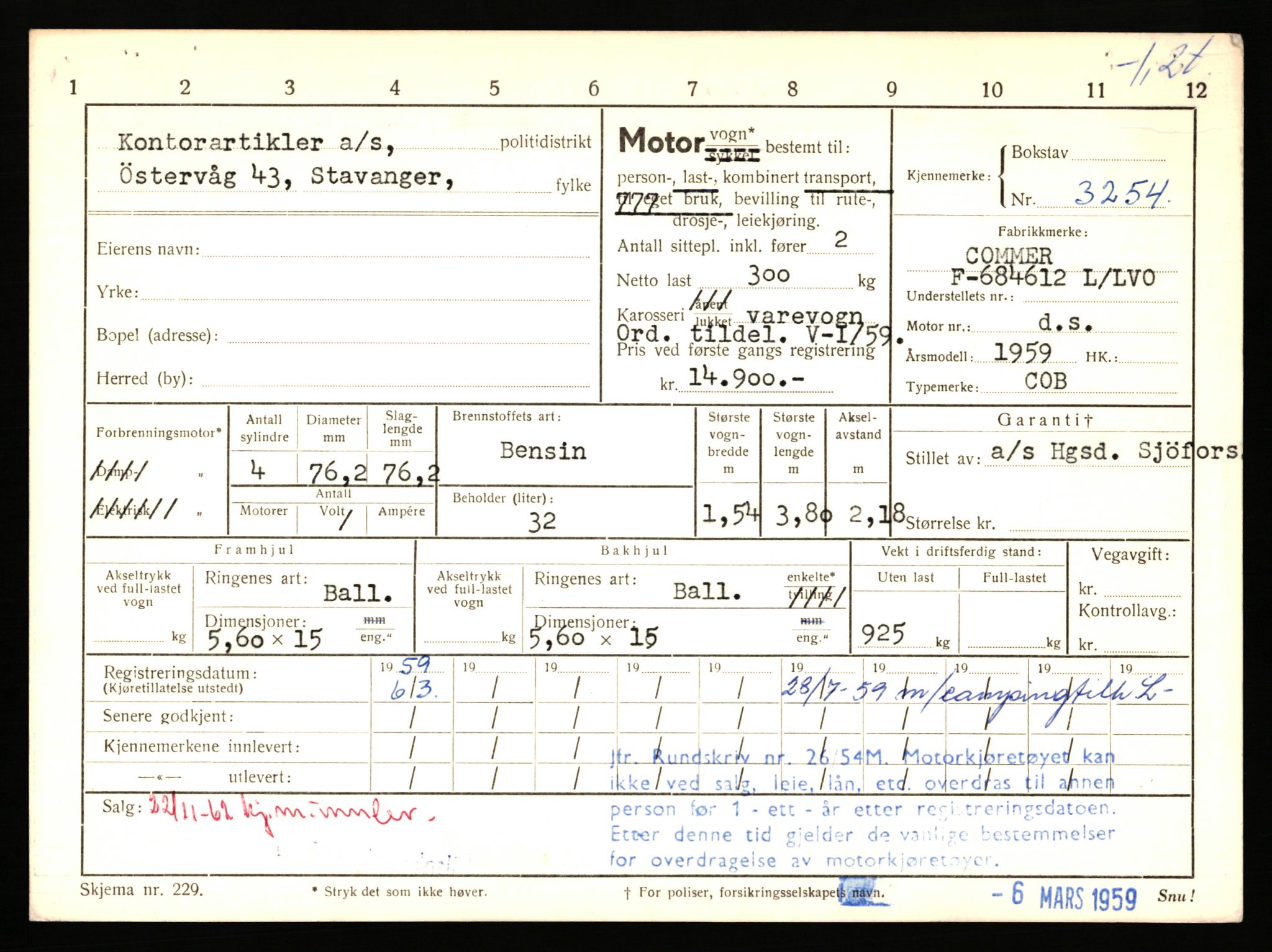 Stavanger trafikkstasjon, AV/SAST-A-101942/0/F/L0009: L-3000 - L-3349, 1930-1971, p. 1479