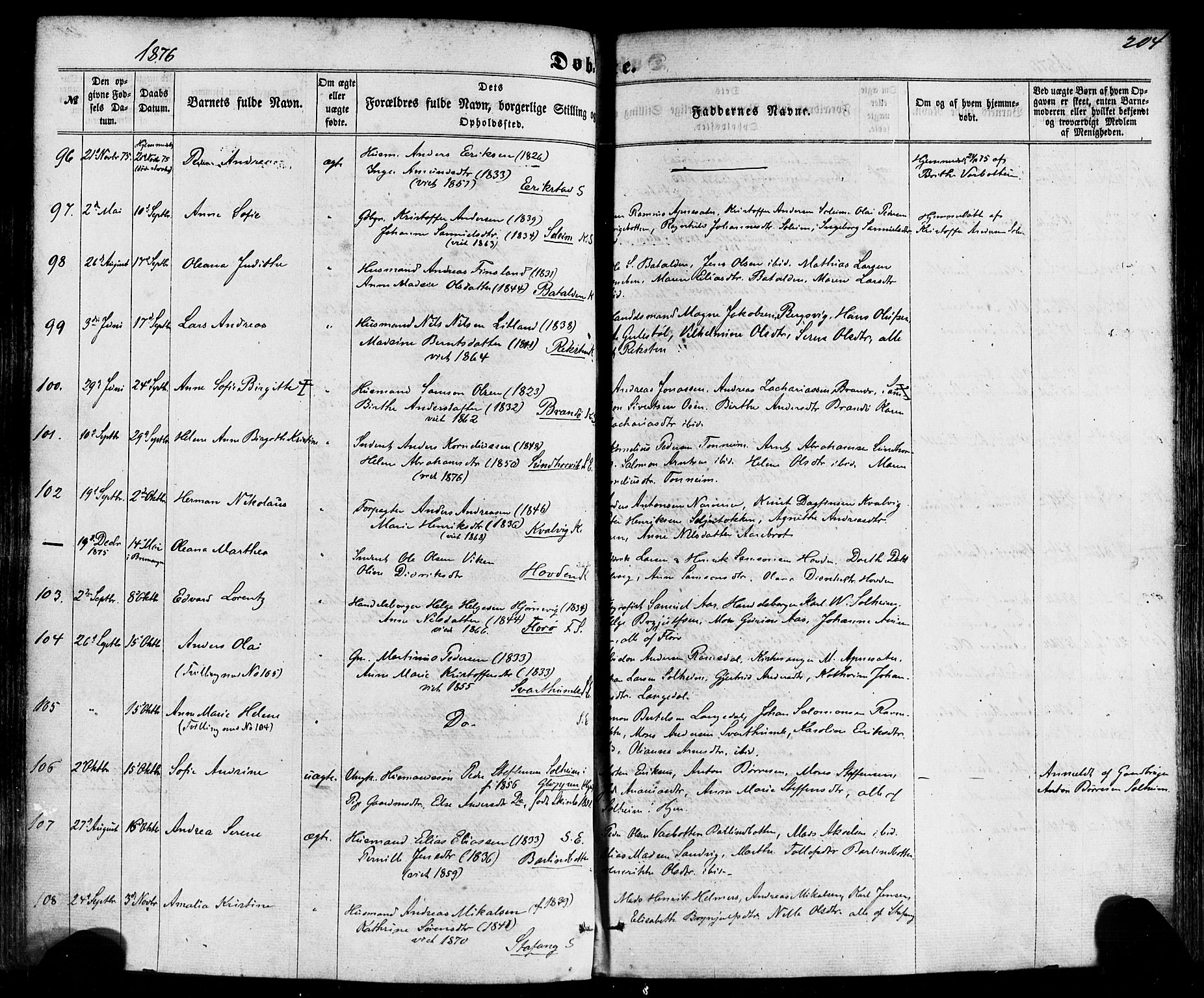 Kinn sokneprestembete, AV/SAB-A-80801/H/Haa/Haaa/L0006: Parish register (official) no. A 6, 1857-1885, p. 204