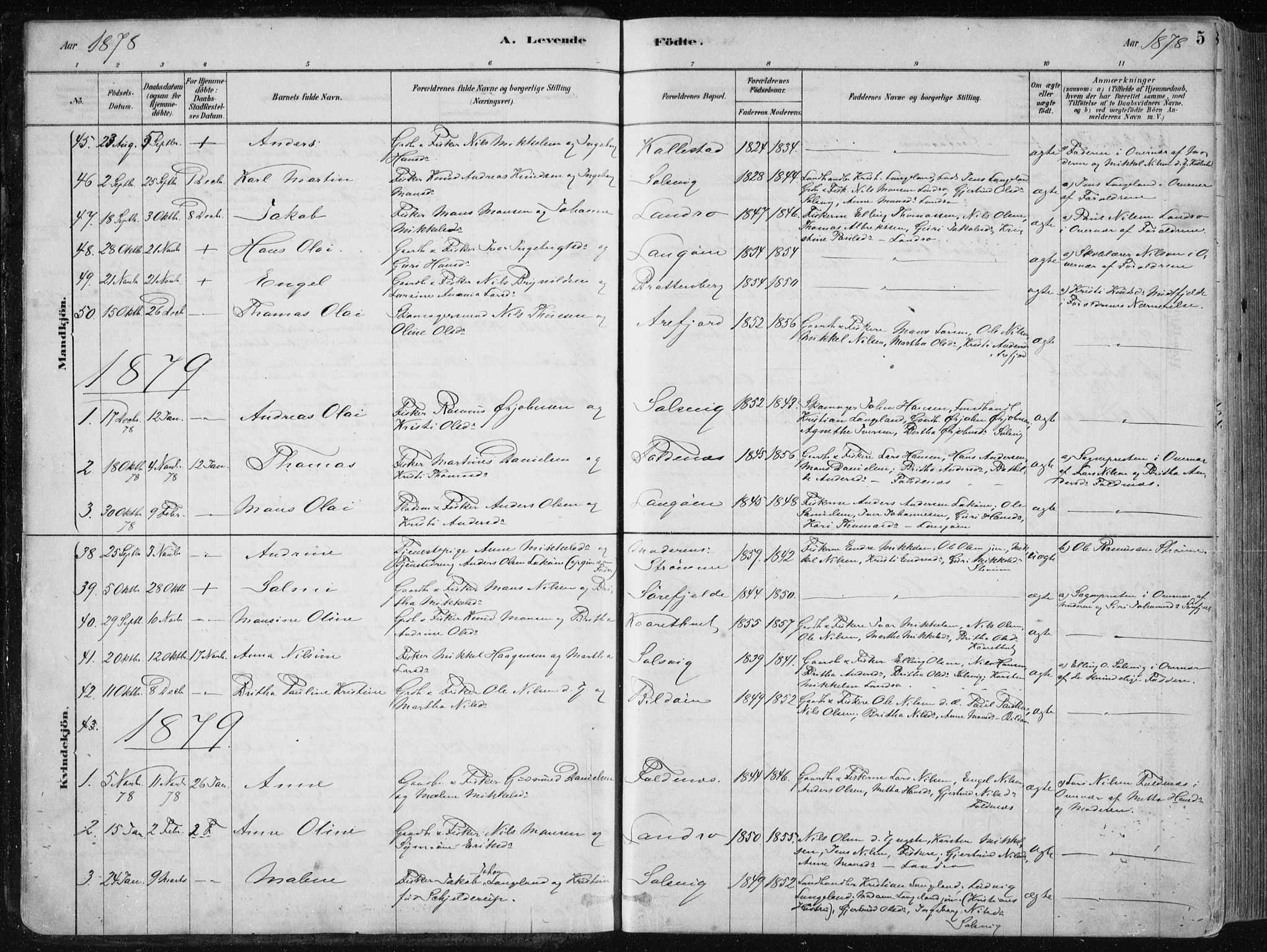 Fjell sokneprestembete, SAB/A-75301/H/Haa: Parish register (official) no. A  8, 1878-1898, p. 5