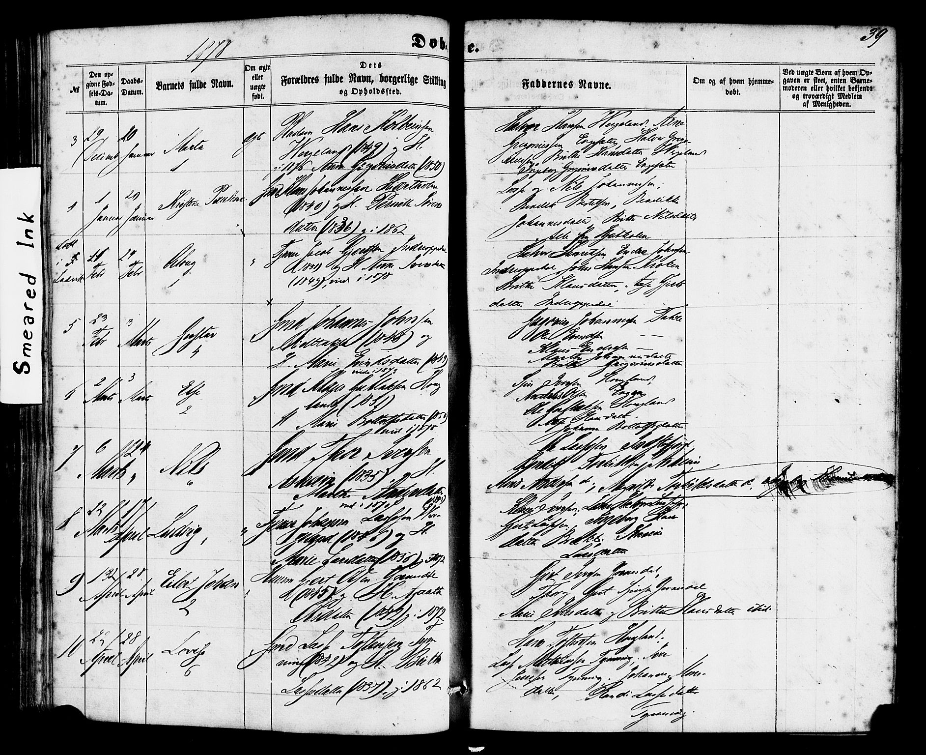 Gulen sokneprestembete, SAB/A-80201/H/Haa/Haac/L0001: Parish register (official) no. C 1, 1859-1881, p. 39
