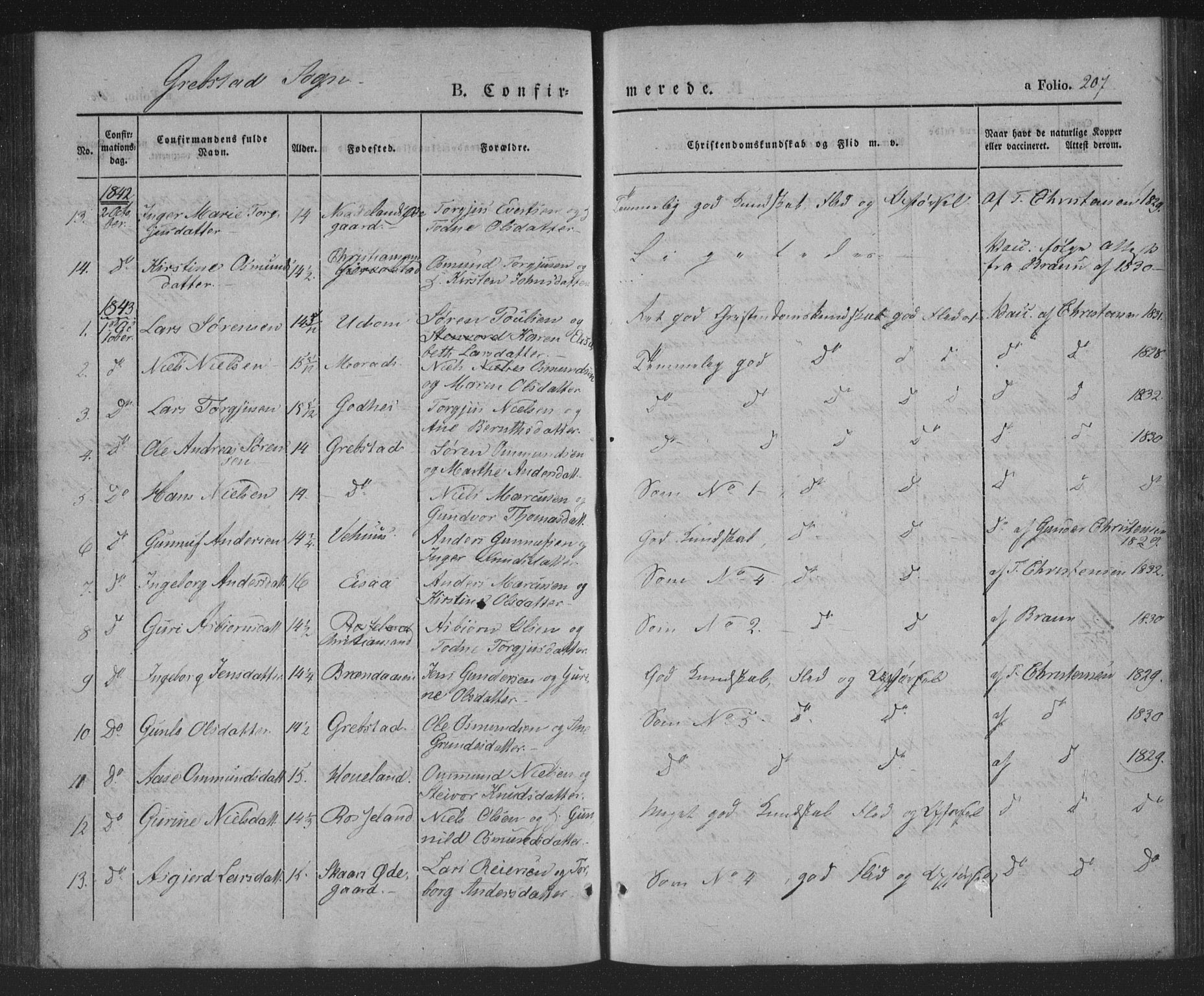 Søgne sokneprestkontor, AV/SAK-1111-0037/F/Fa/Fab/L0009: Parish register (official) no. A 9, 1838-1853, p. 207