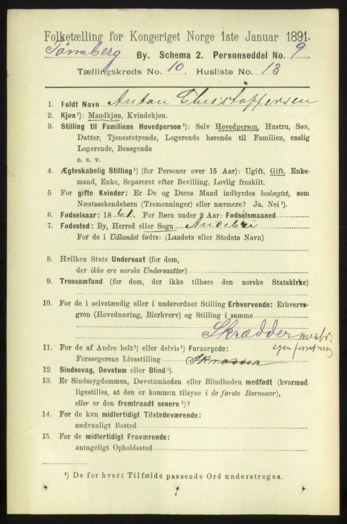 RA, 1891 census for 0705 Tønsberg, 1891, p. 3769