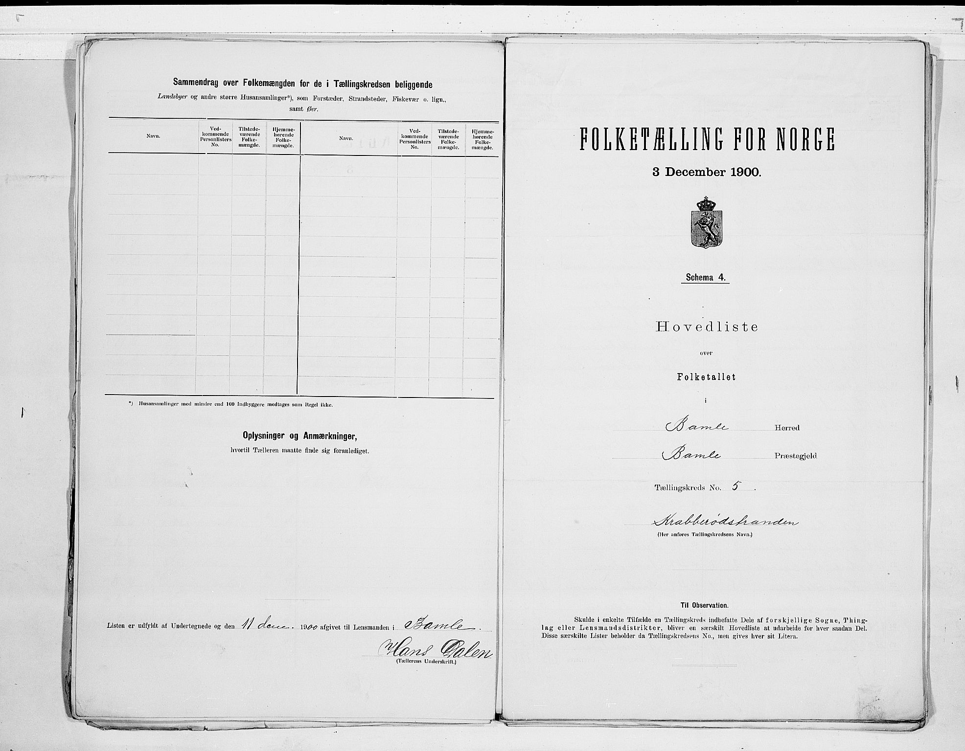 SAKO, 1900 census for Bamble, 1900, p. 12