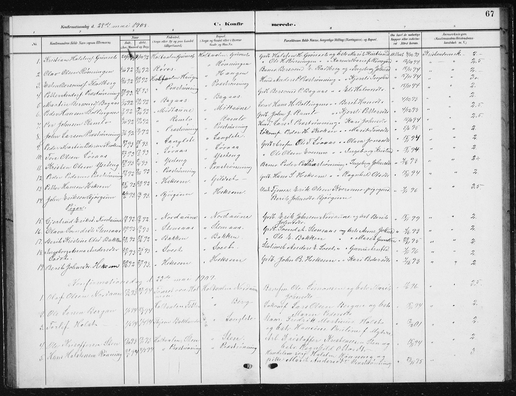 Ministerialprotokoller, klokkerbøker og fødselsregistre - Sør-Trøndelag, AV/SAT-A-1456/685/L0979: Parish register (copy) no. 685C04, 1908-1933, p. 67