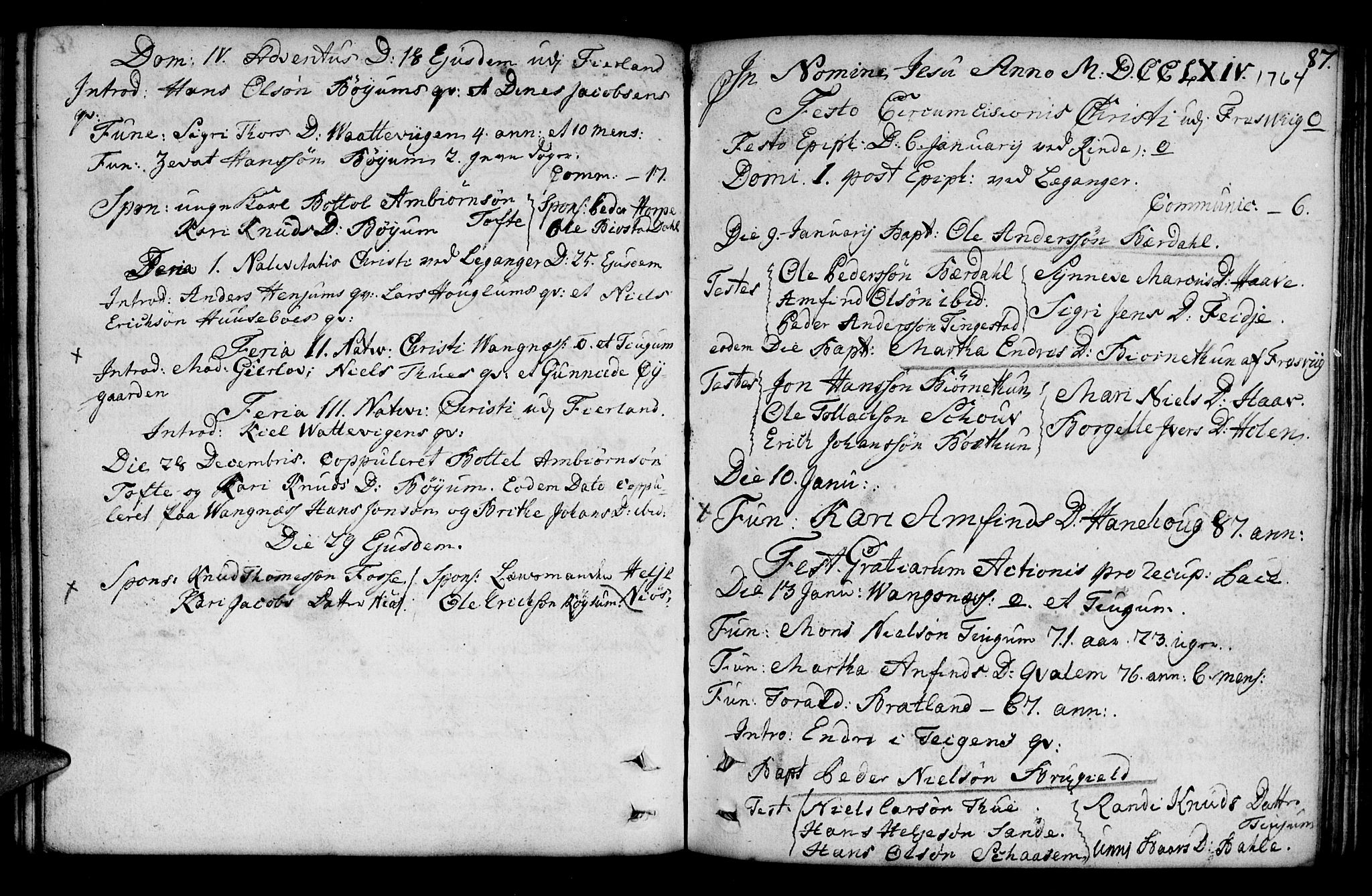 Leikanger sokneprestembete, AV/SAB-A-81001/H/Haa/Haaa/L0003: Parish register (official) no. A 3, 1756-1770, p. 87