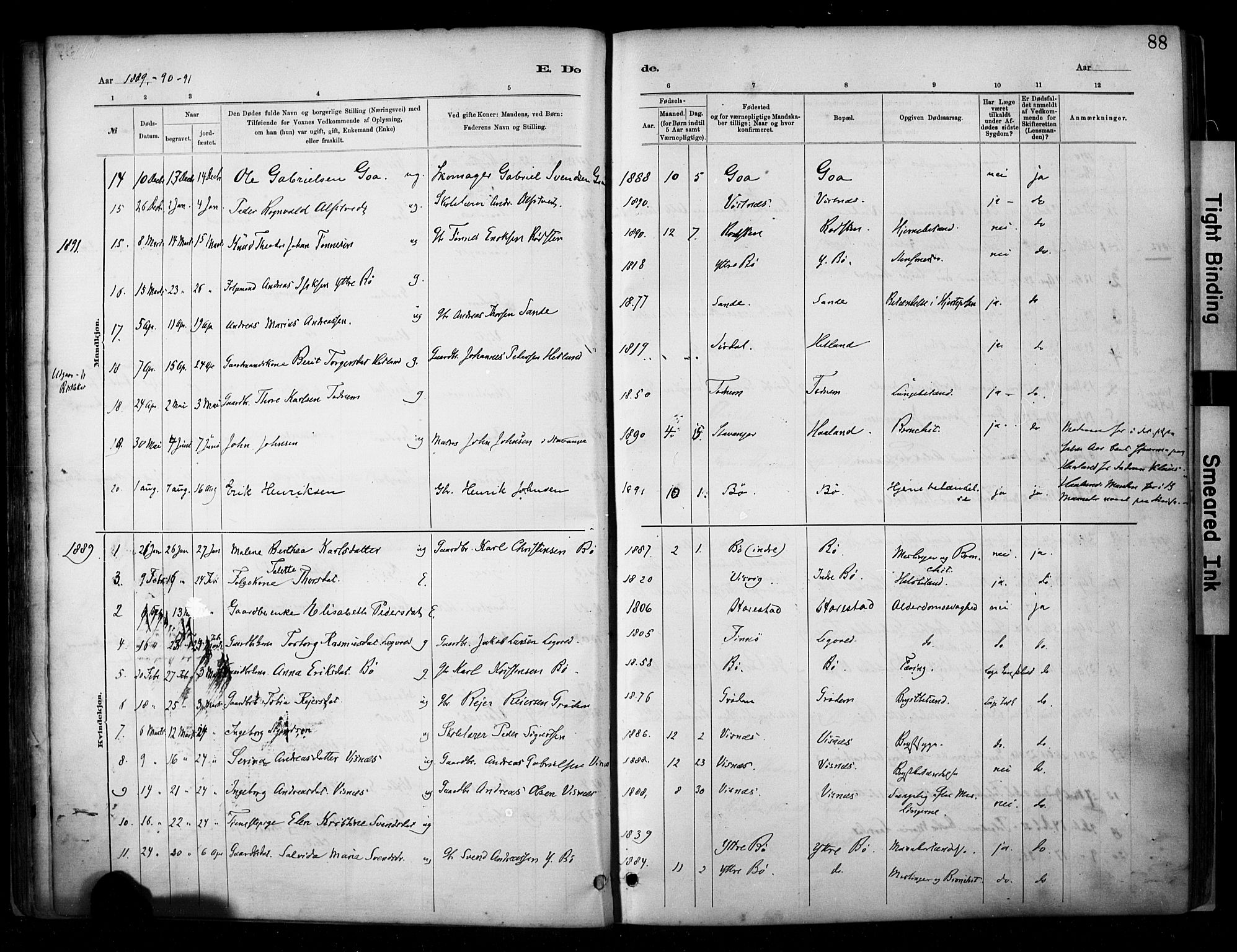 Hetland sokneprestkontor, SAST/A-101826/30/30BA/L0009: Parish register (official) no. A 9, 1882-1918, p. 88