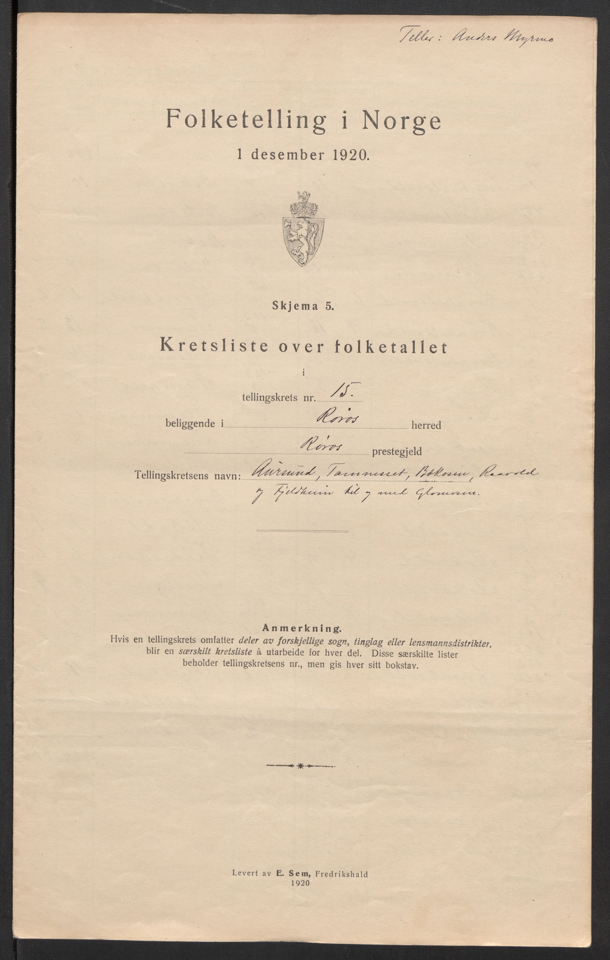 SAT, 1920 census for Røros, 1920, p. 48