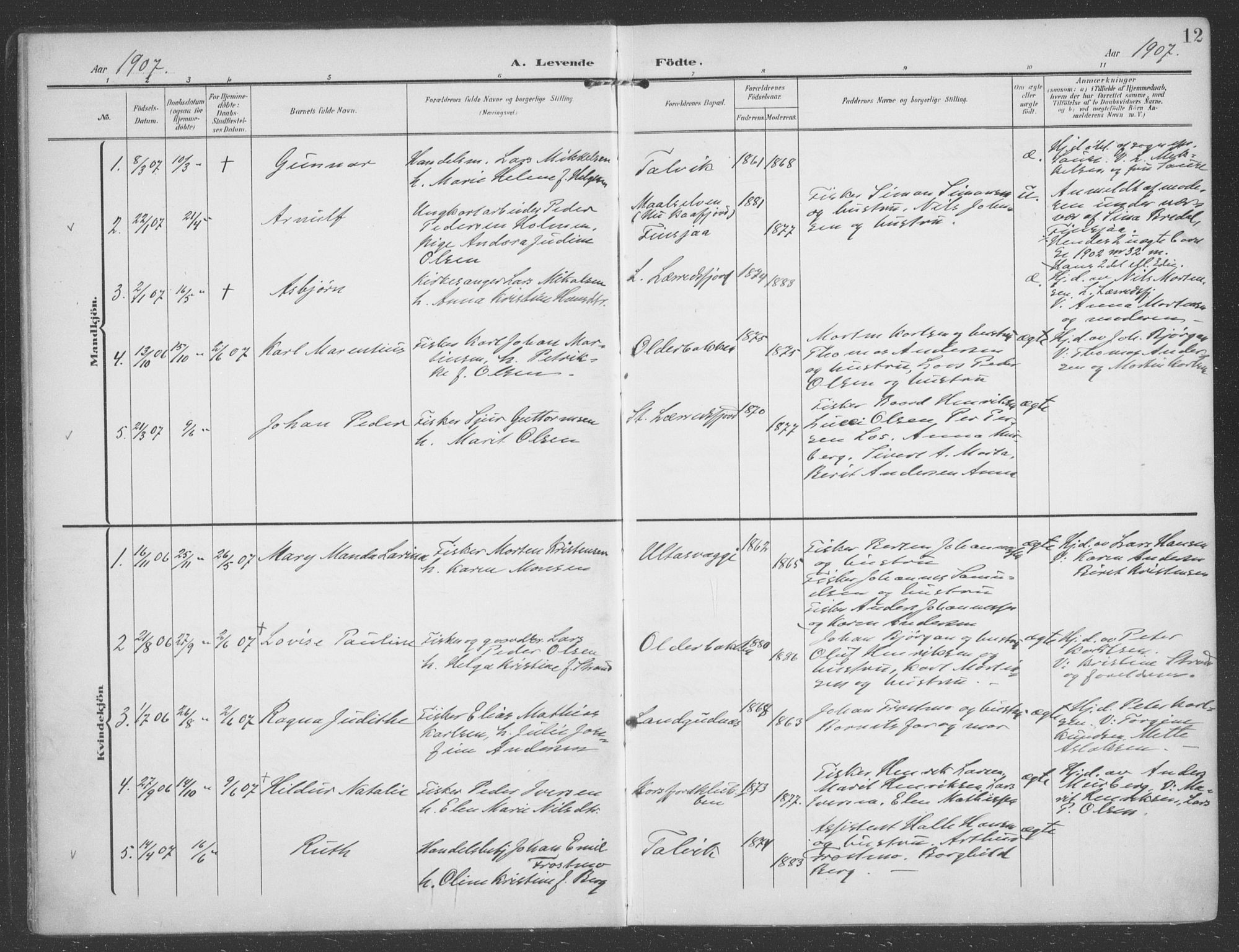 Talvik sokneprestkontor, SATØ/S-1337/H/Ha/L0017kirke: Parish register (official) no. 17, 1906-1915, p. 12