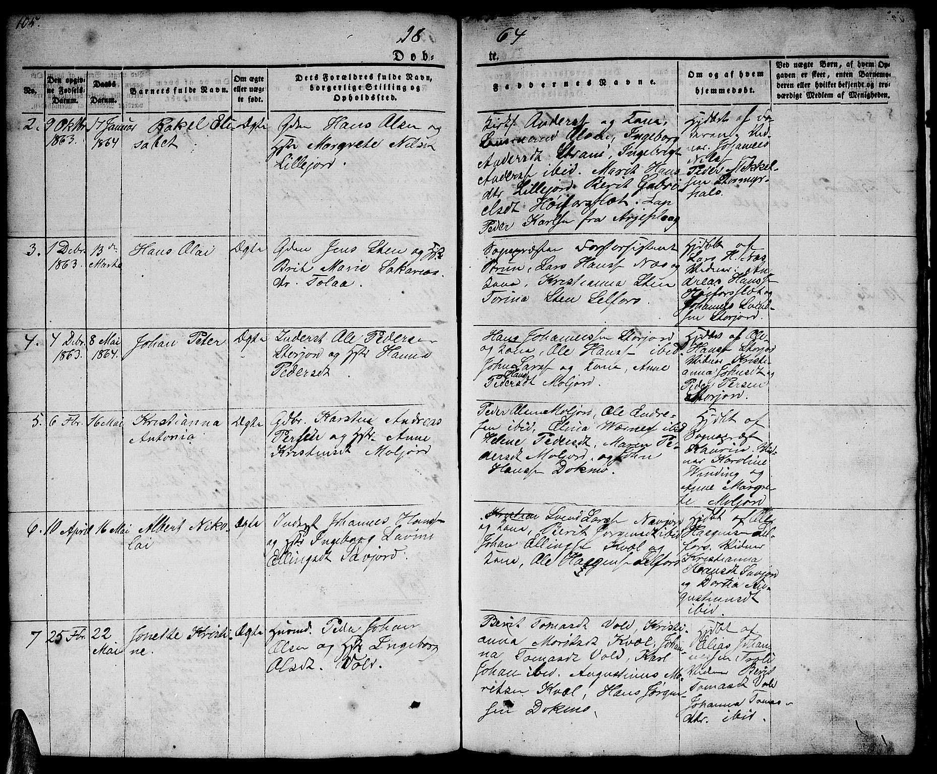 Ministerialprotokoller, klokkerbøker og fødselsregistre - Nordland, AV/SAT-A-1459/846/L0652: Parish register (copy) no. 846C02, 1841-1871, p. 105