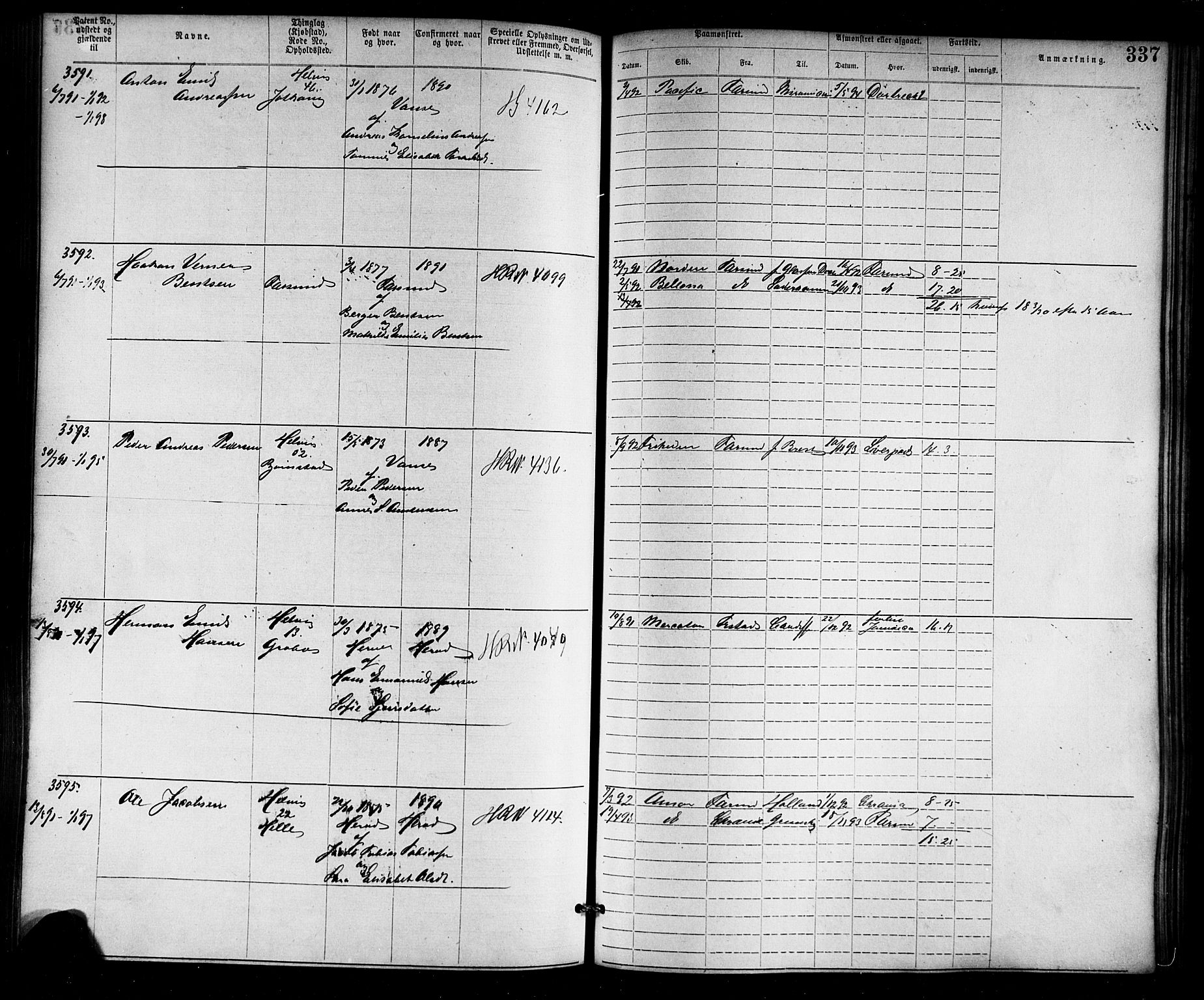 Farsund mønstringskrets, SAK/2031-0017/F/Fa/L0006: Annotasjonsrulle nr 1911-3805 med register, Z-3, 1877-1894, p. 373