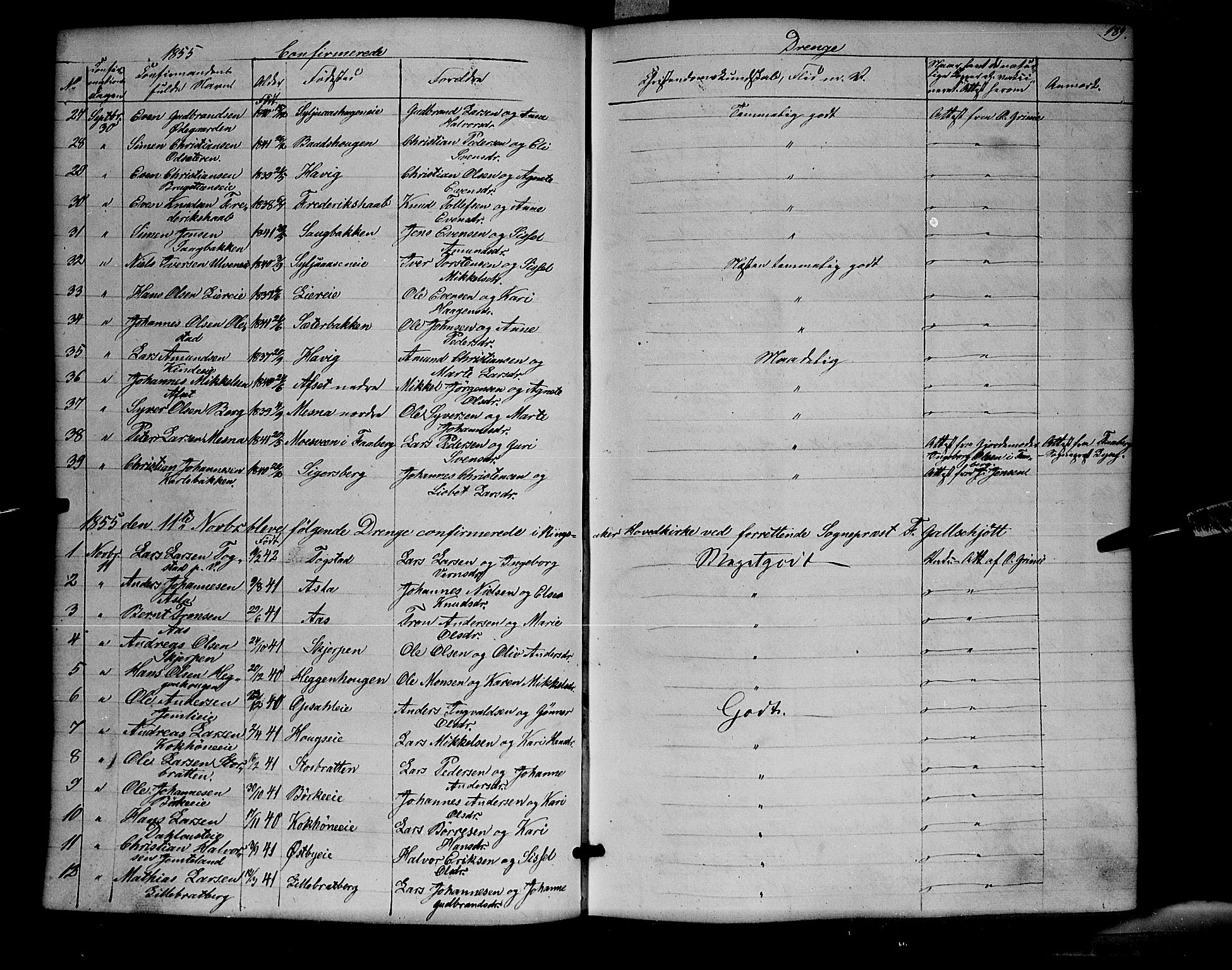 Ringsaker prestekontor, SAH/PREST-014/K/Ka/L0009: Parish register (official) no. 9, 1850-1860, p. 189