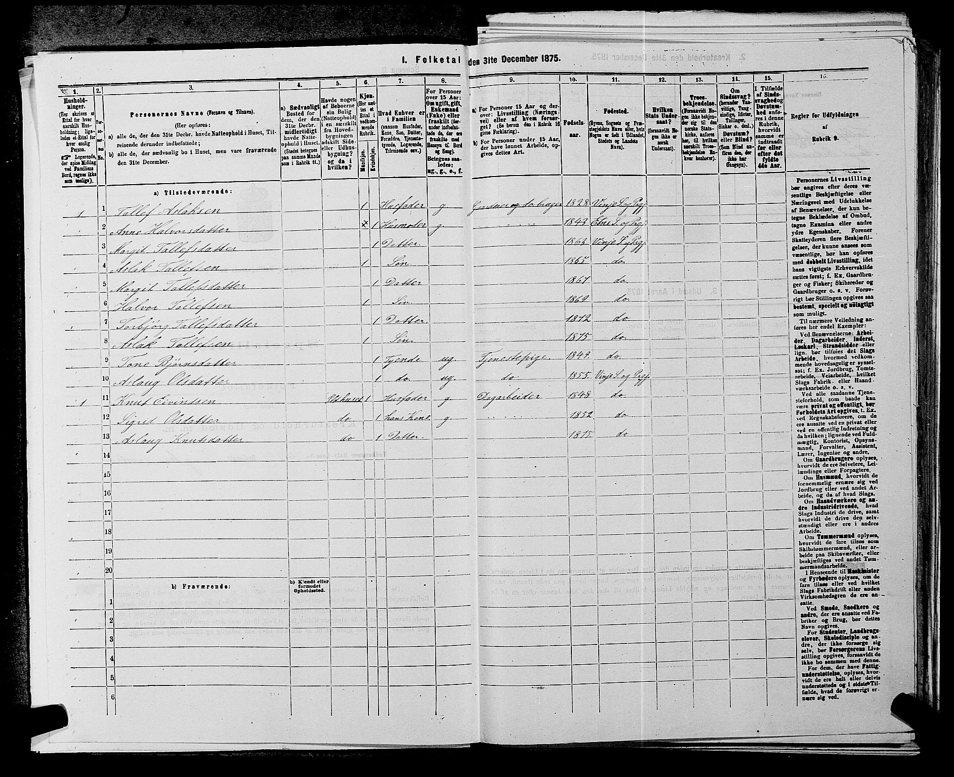 SAKO, 1875 census for 0834P Vinje, 1875, p. 240