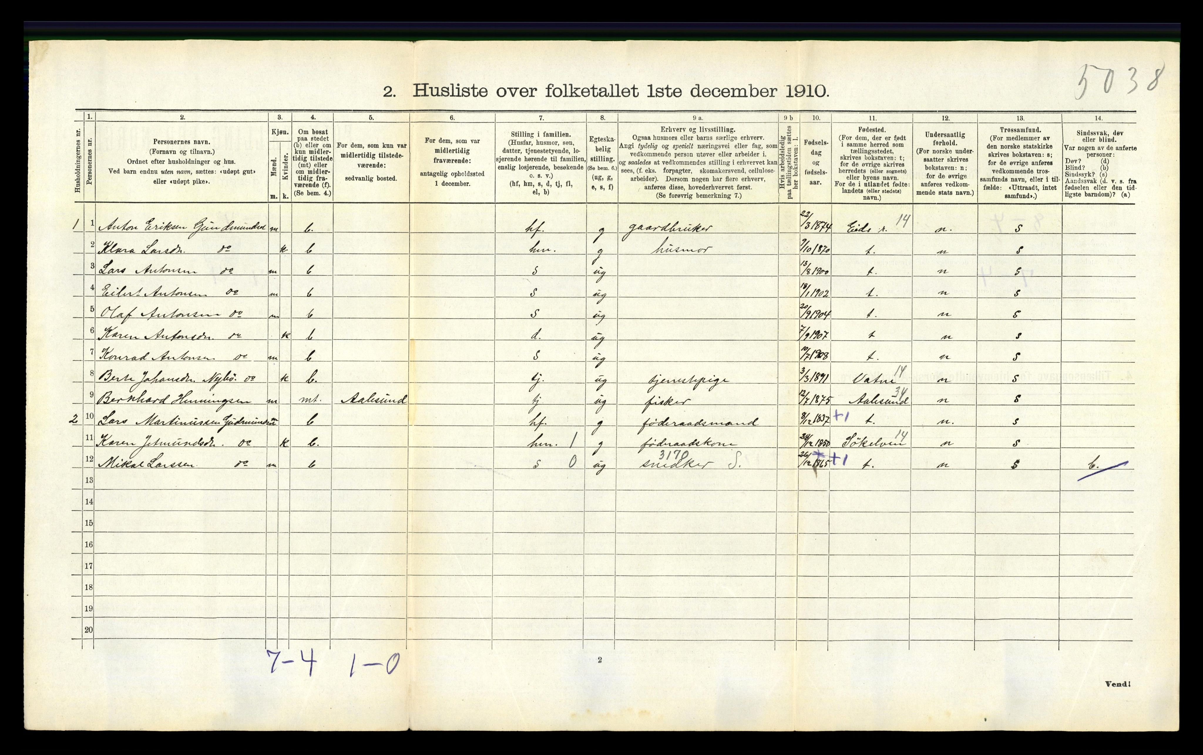 RA, 1910 census for Skodje, 1910, p. 52