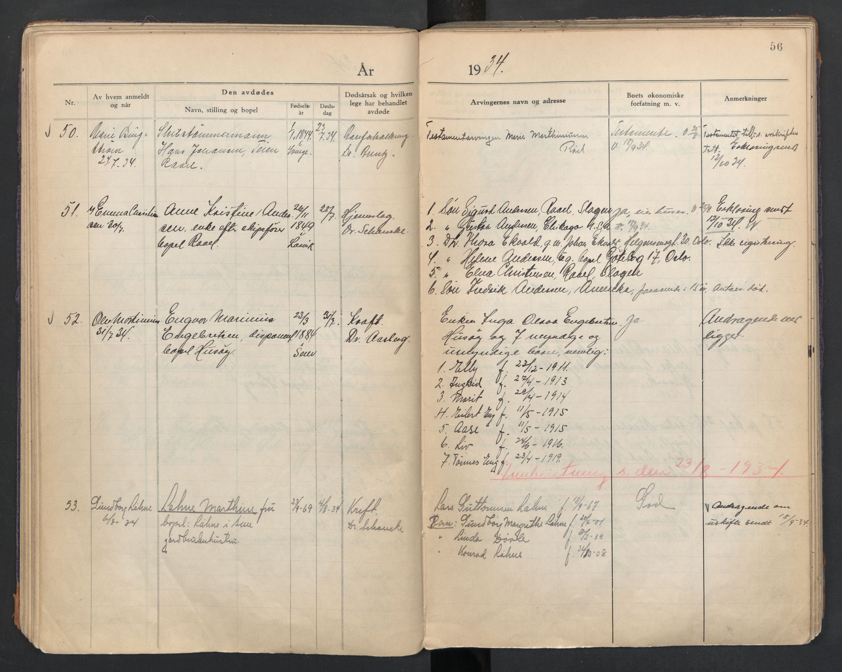 Sem lensmannskontor, AV/SAKO-A-547/H/Ha/L0007: Dødsfallsprotokoll, 1931-1939, p. 56