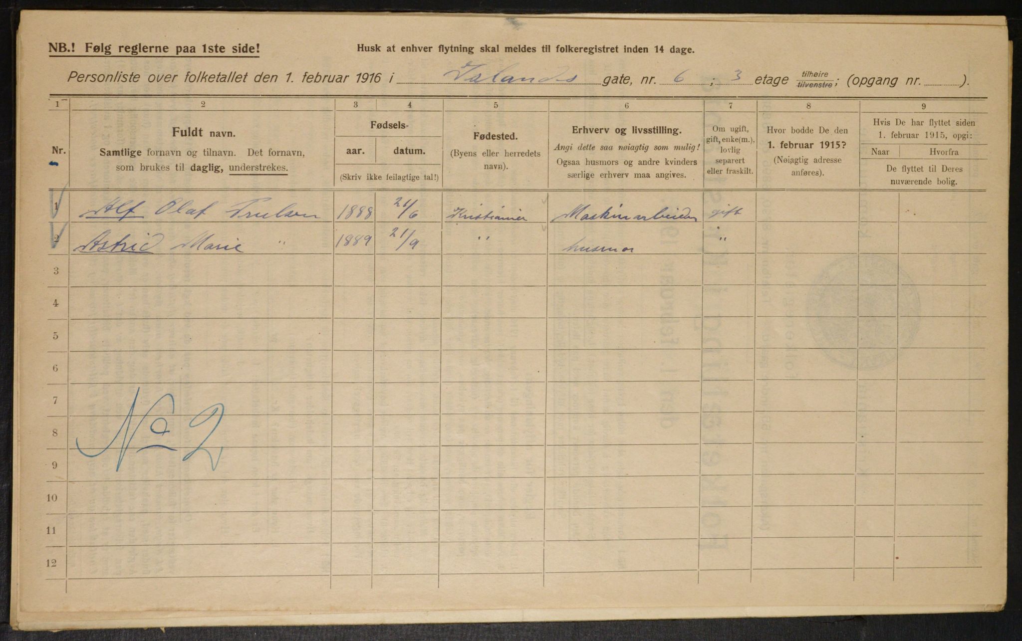 OBA, Municipal Census 1916 for Kristiania, 1916, p. 45486