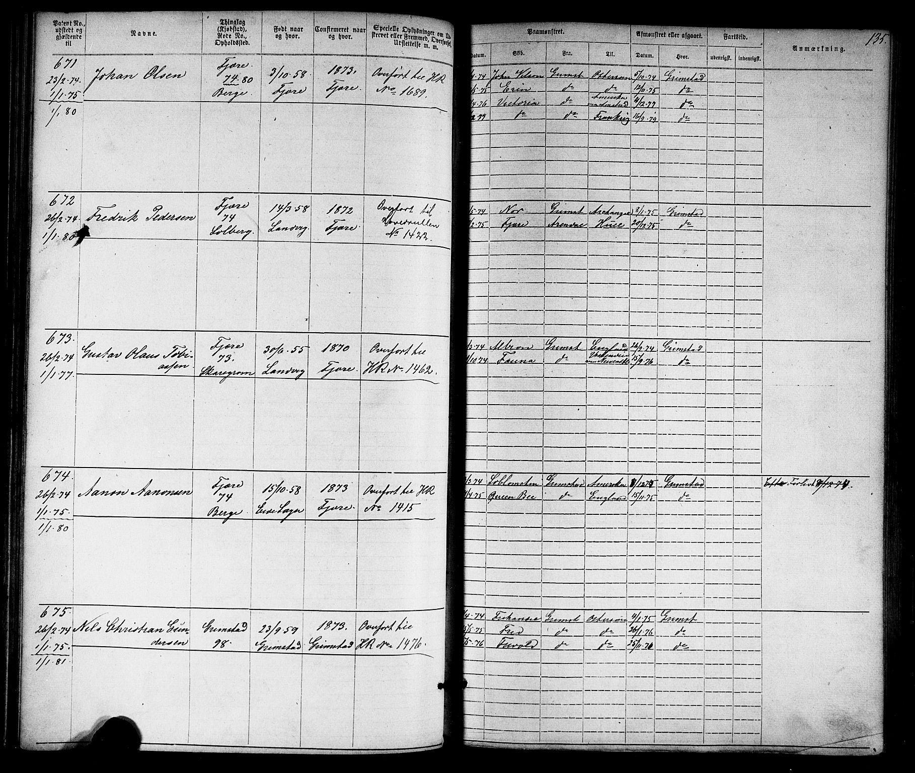 Grimstad mønstringskrets, AV/SAK-2031-0013/F/Fa/L0005: Annotasjonsrulle nr 1-1910 med register, V-18, 1870-1892, p. 162
