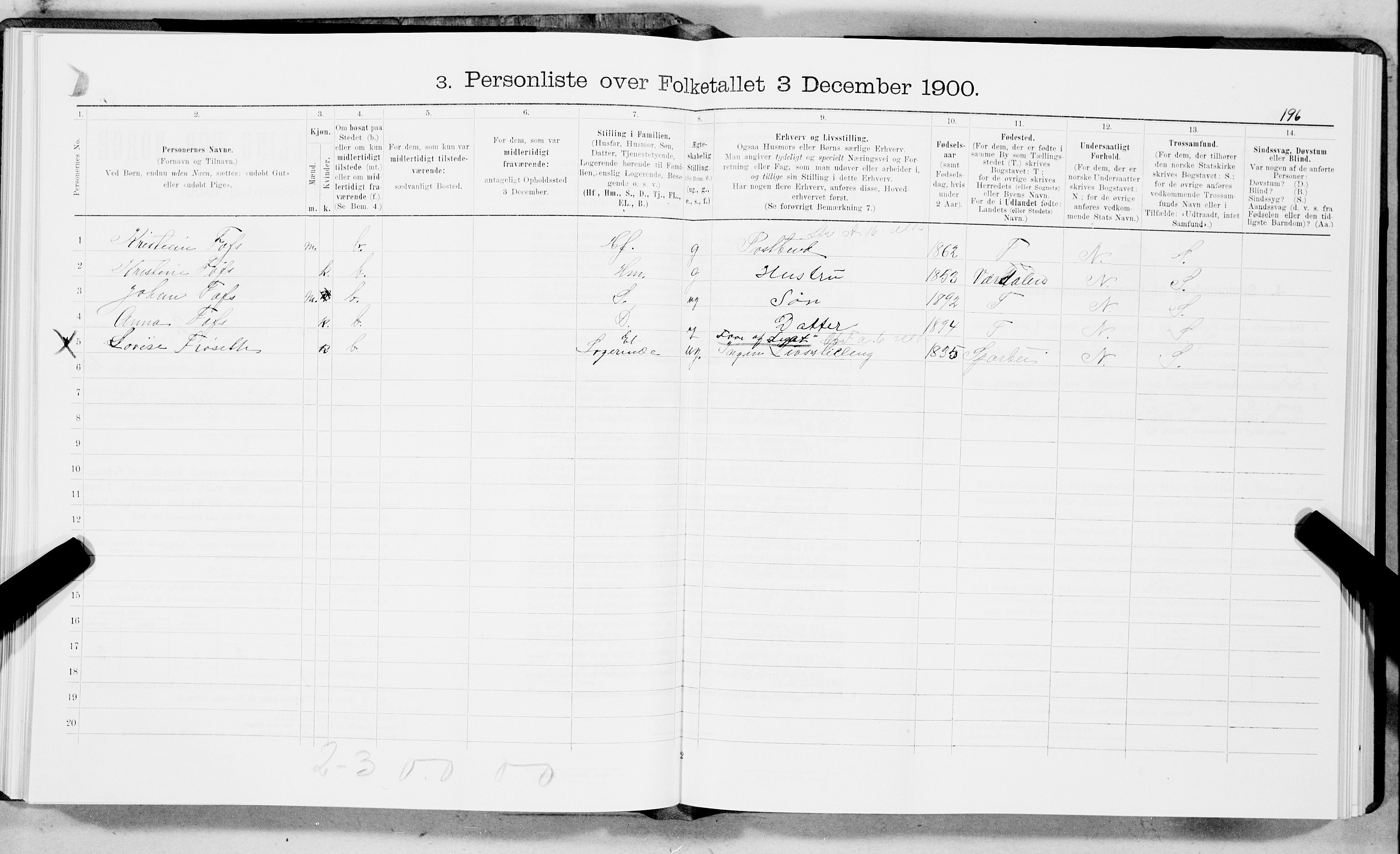 SAT, 1900 census for Trondheim, 1900, p. 11502