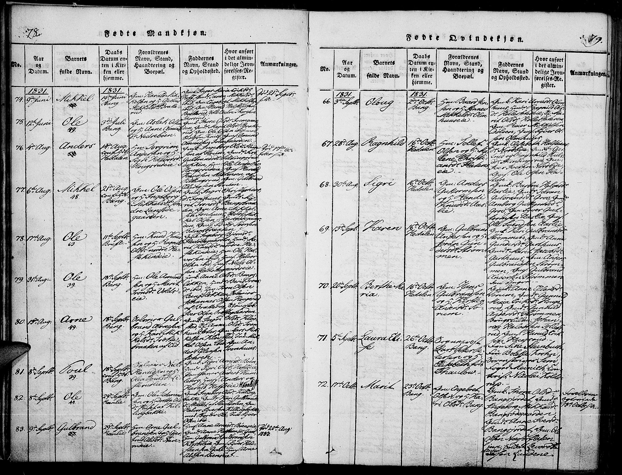 Sør-Aurdal prestekontor, SAH/PREST-128/H/Ha/Haa/L0003: Parish register (official) no. 3, 1825-1840, p. 78-79