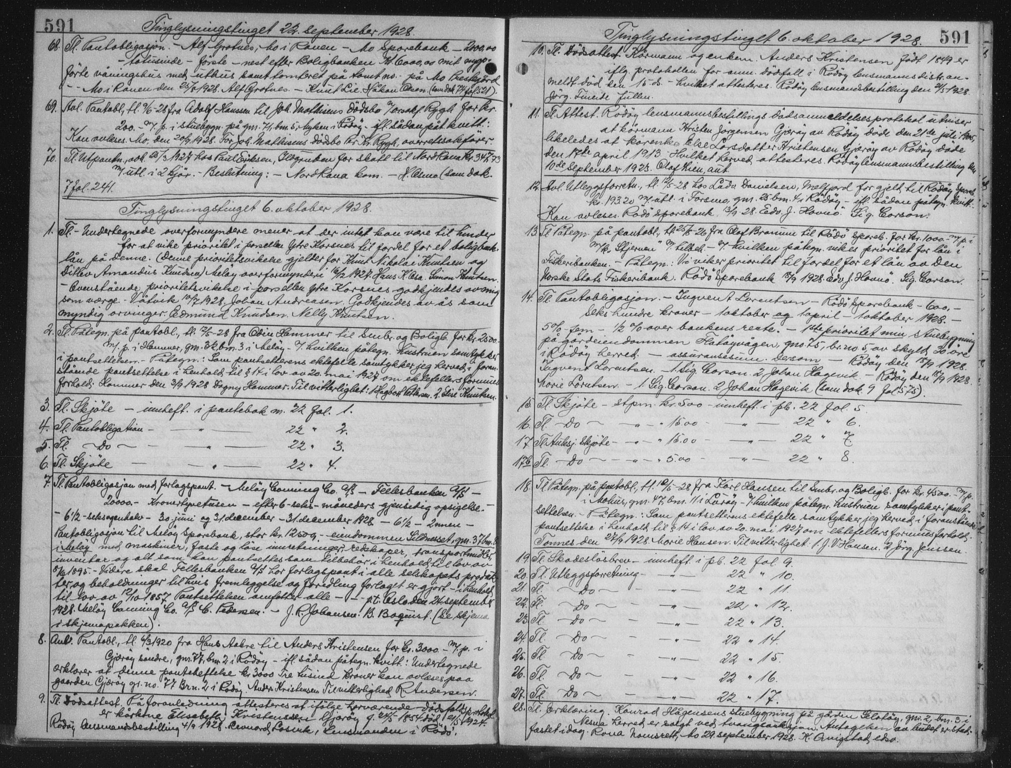 Rana sorenskriveri , AV/SAT-A-1108/1/2/2C/L0018: Mortgage book no. 18, 1923-1928, p. 591, Deed date: 06.10.1928