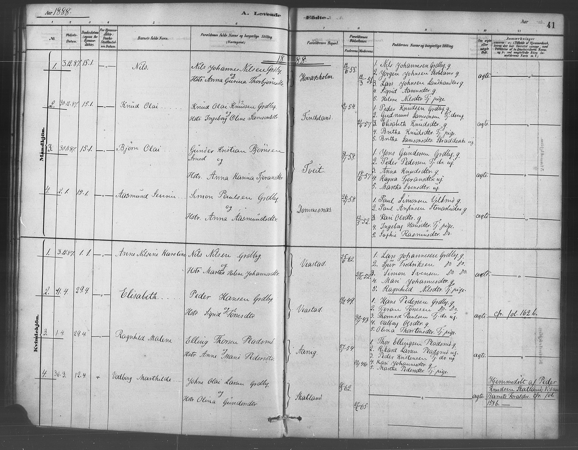 Sveio Sokneprestembete, SAB/A-78501/H/Haa: Parish register (official) no. D 1, 1878-1894, p. 41