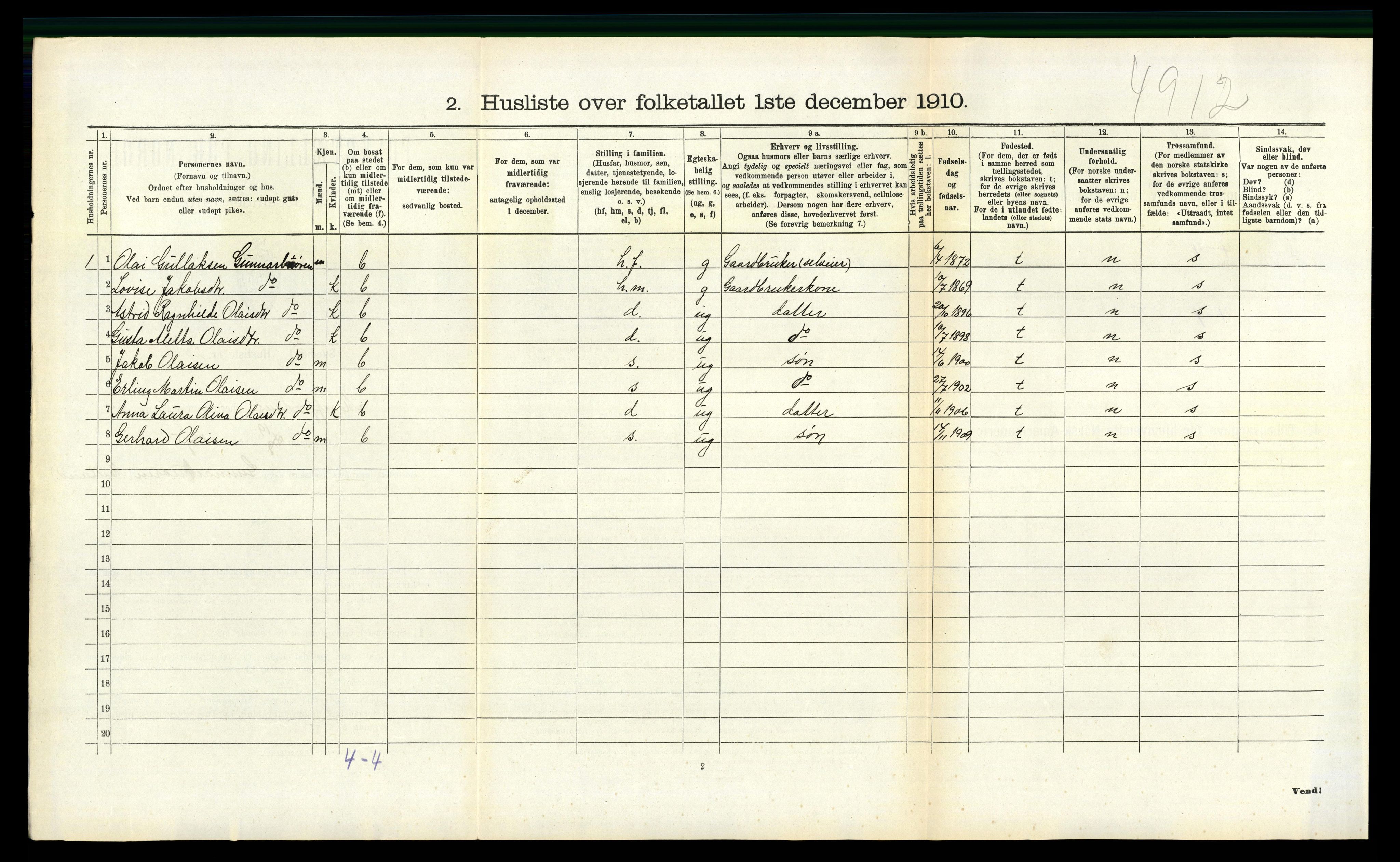 RA, 1910 census for Masfjorden, 1910, p. 295
