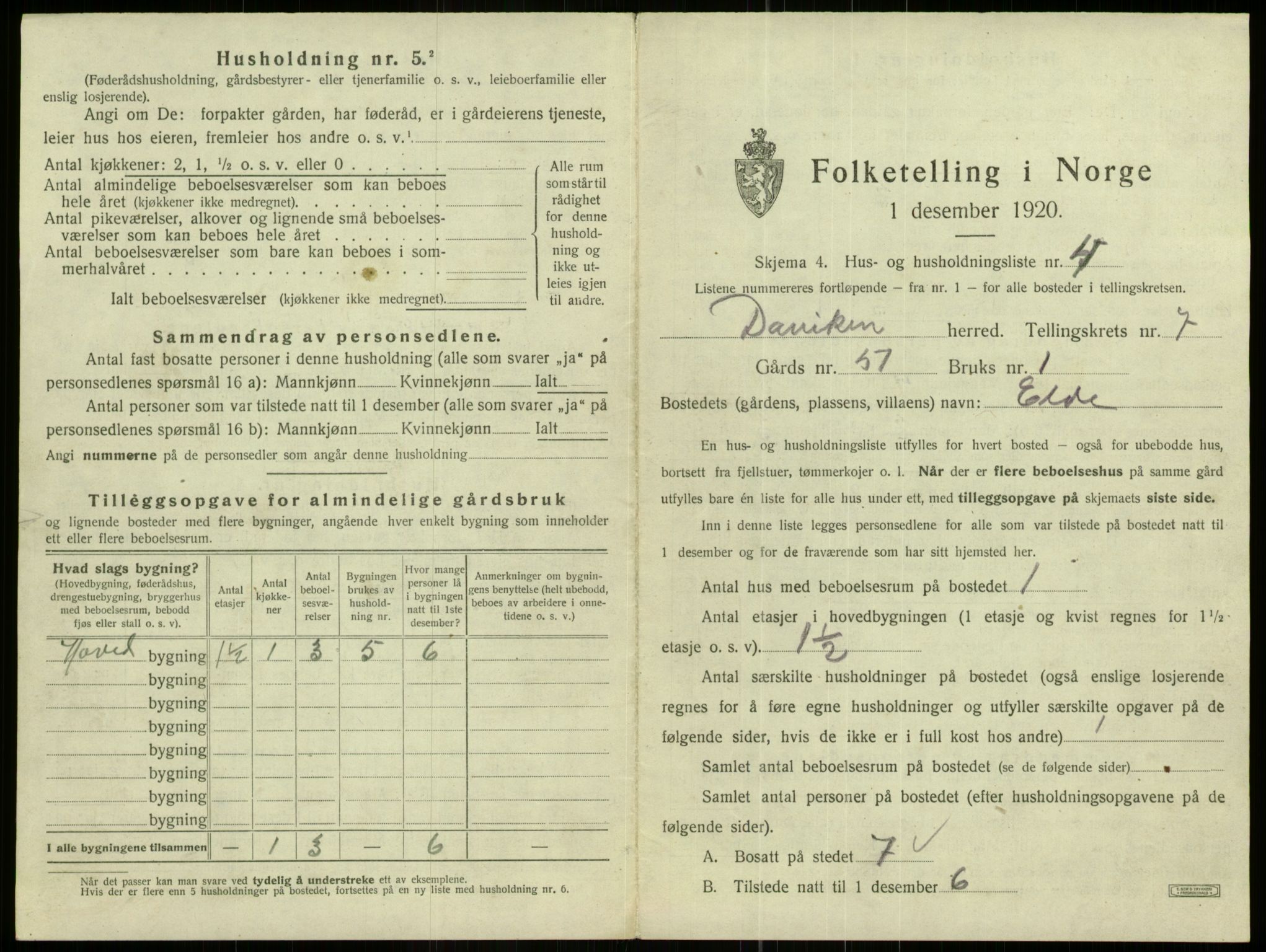 SAB, 1920 census for Davik, 1920, p. 542