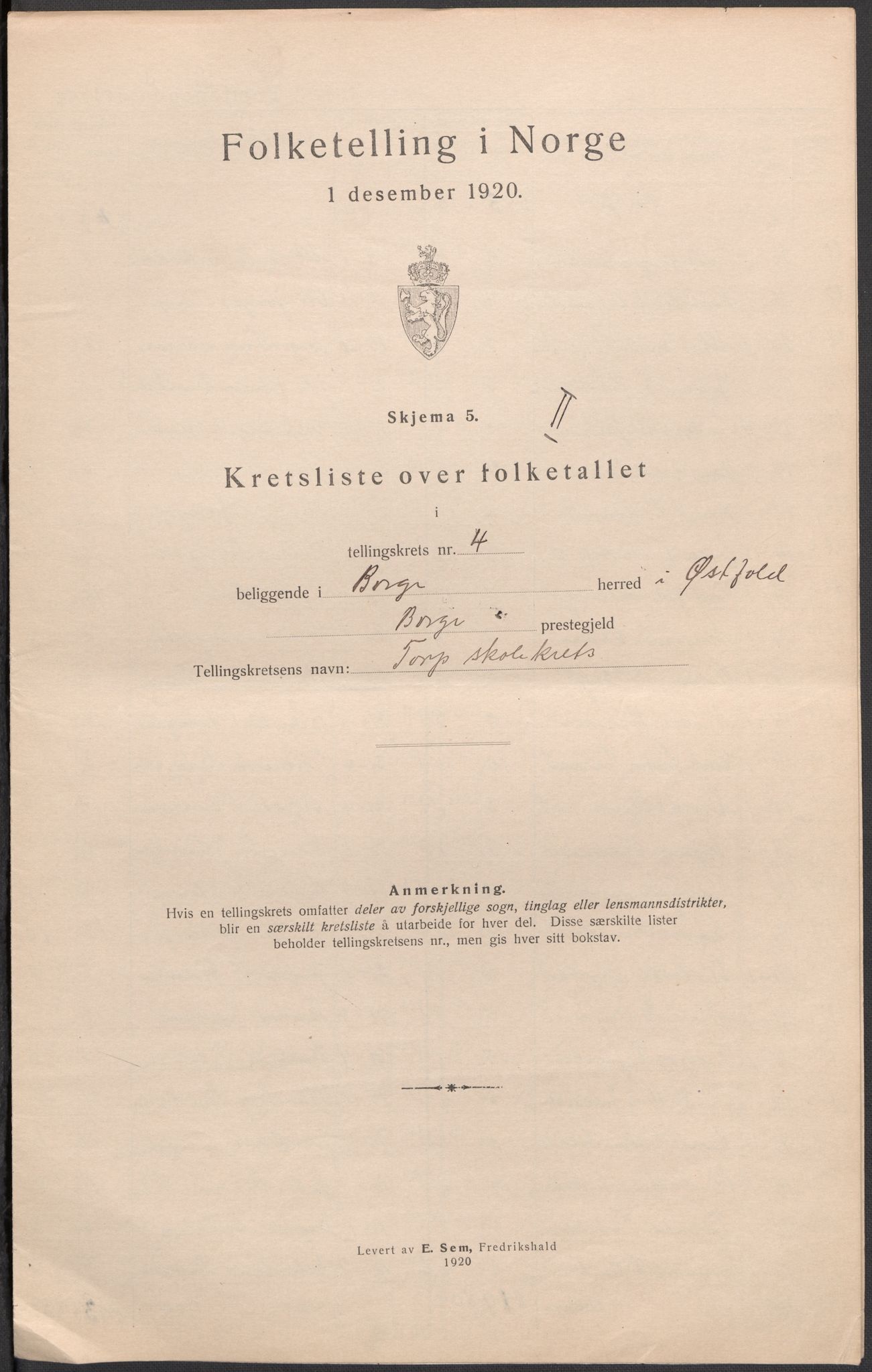 SAO, 1920 census for Borge, 1920, p. 20