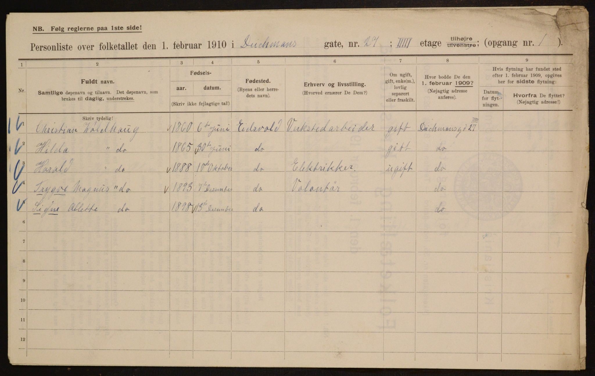 OBA, Municipal Census 1910 for Kristiania, 1910, p. 15140