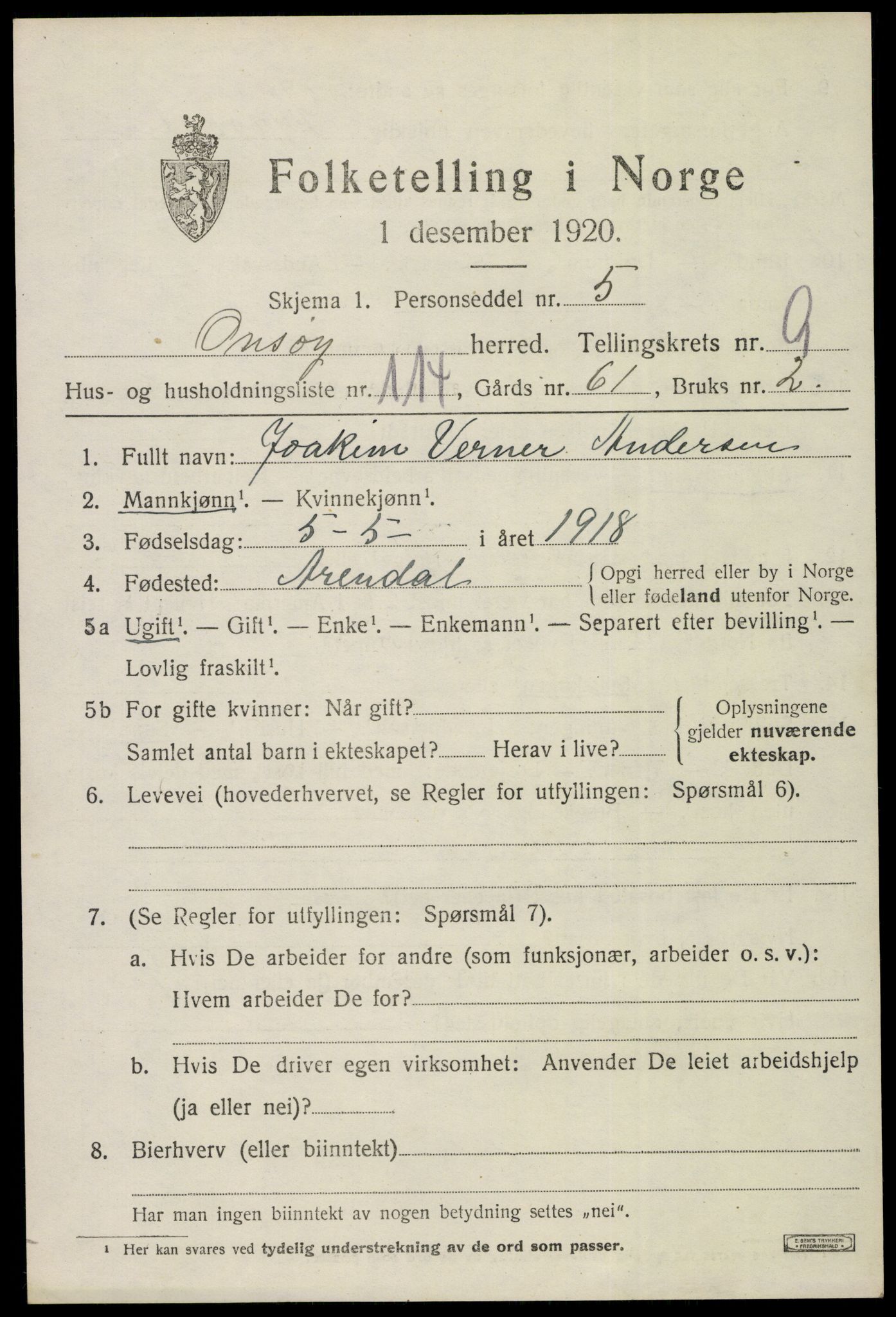 SAO, 1920 census for Onsøy, 1920, p. 13526