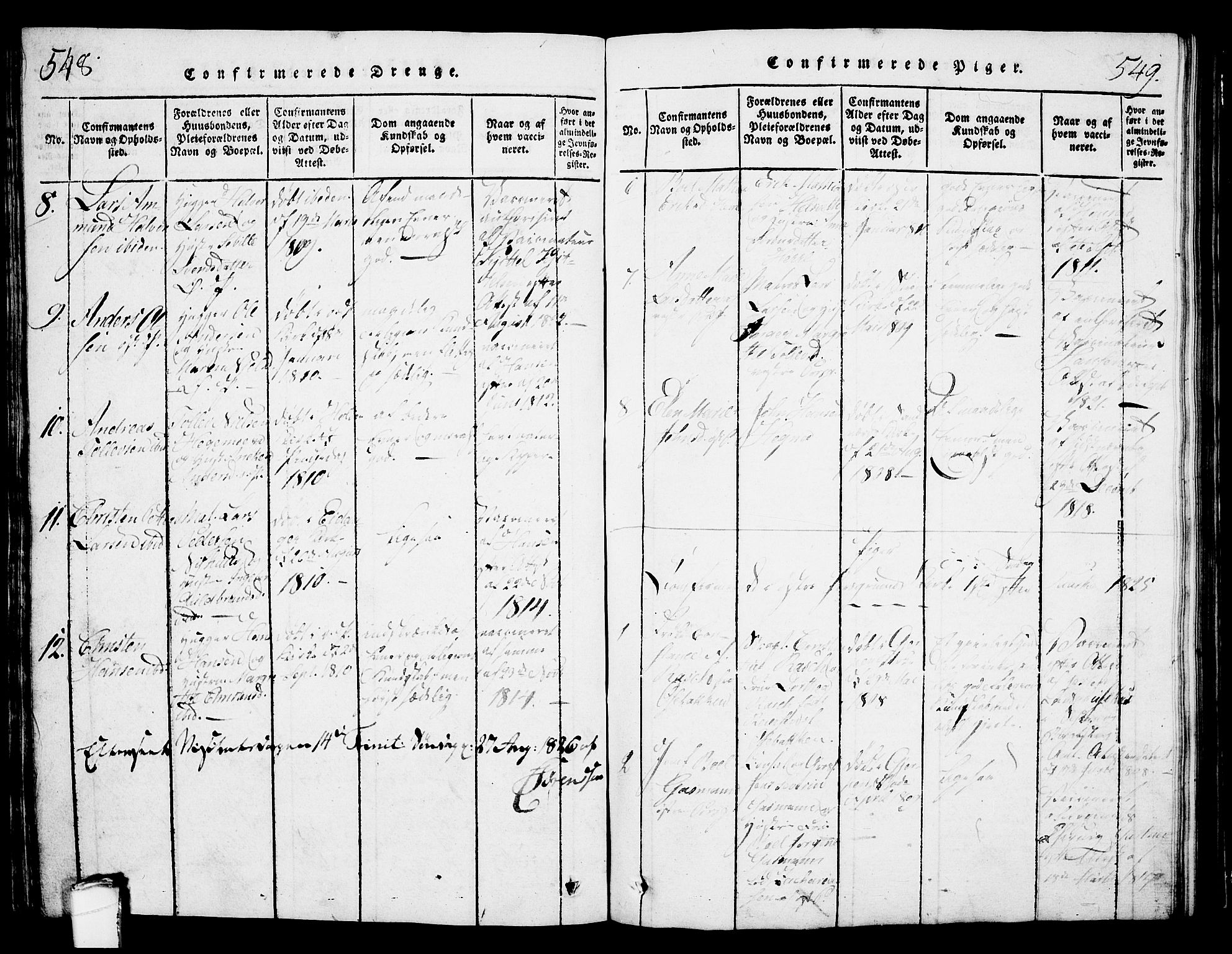 Porsgrunn kirkebøker , SAKO/A-104/G/Gb/L0001: Parish register (copy) no. II 1, 1817-1828, p. 548-549