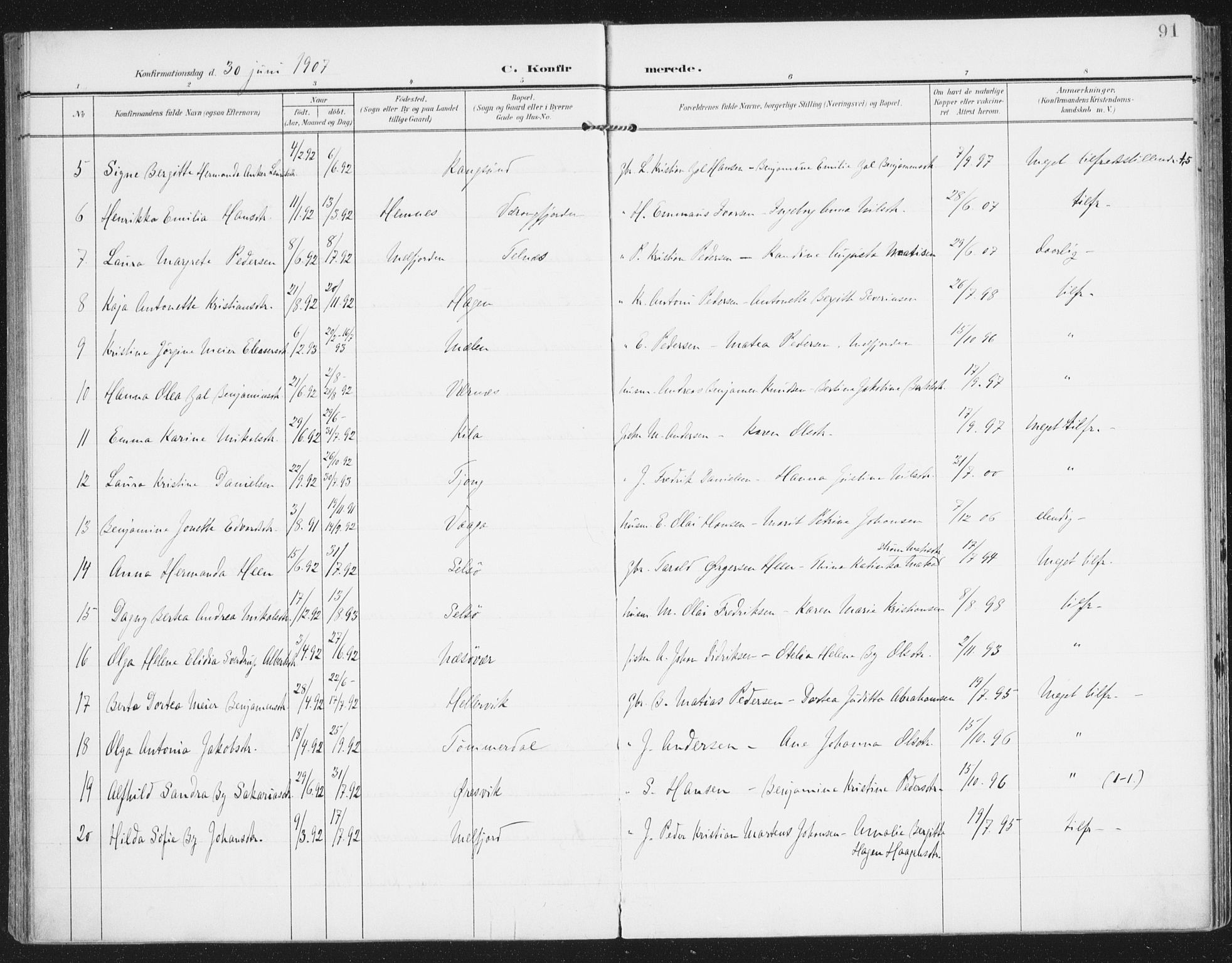 Ministerialprotokoller, klokkerbøker og fødselsregistre - Nordland, AV/SAT-A-1459/841/L0612: Parish register (official) no. 841A15, 1902-1910, p. 91